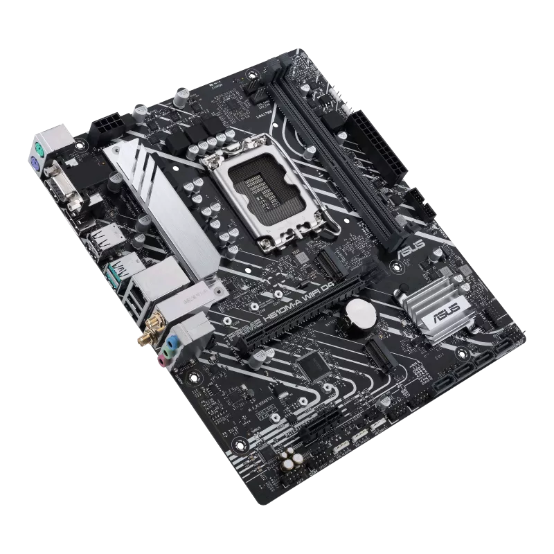 A large main feature product image of ASUS PRIME H610M-A WiFi D4 CSM DDR4 LGA1700 mATX Desktop Motherboard