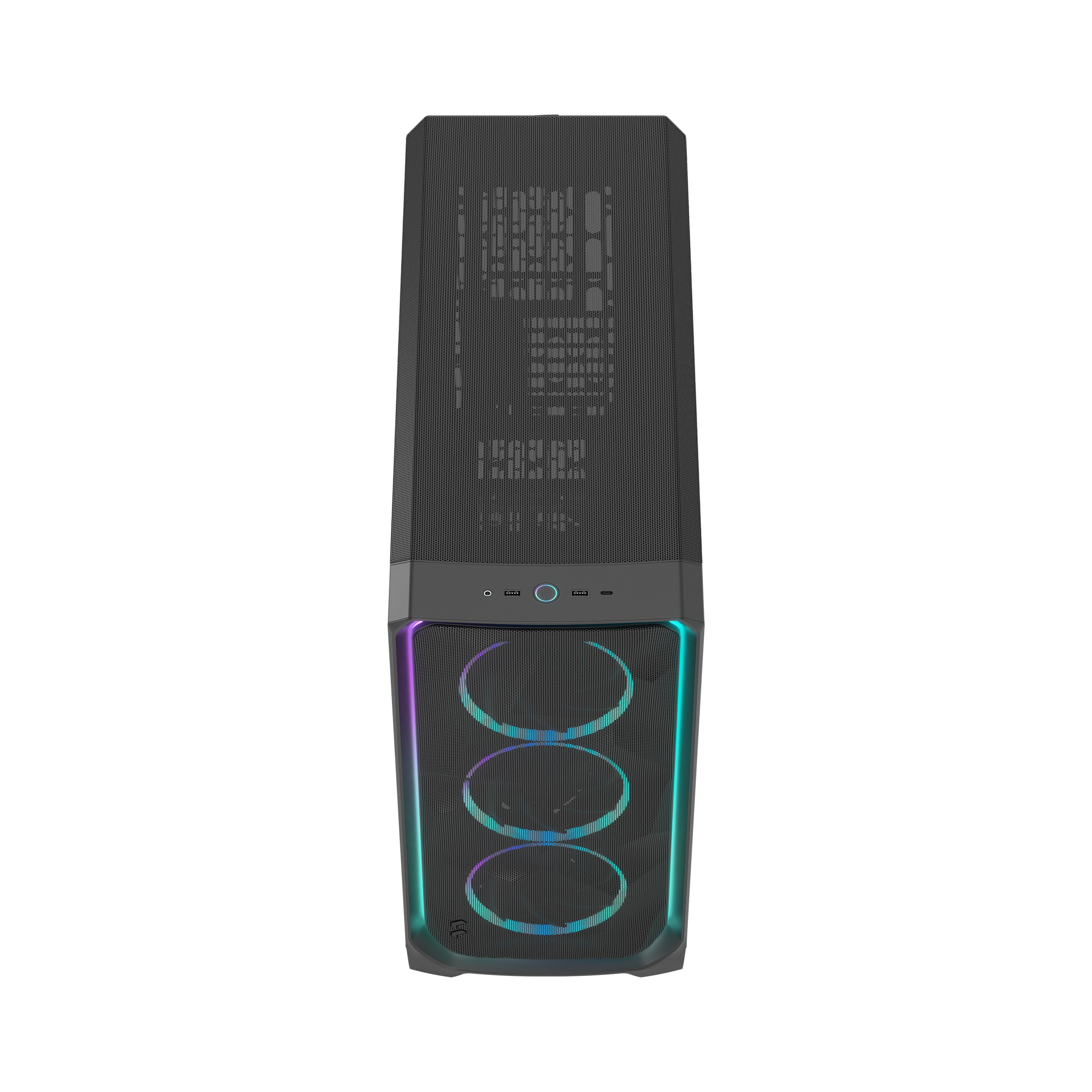 A large main feature product image of Fractal Design Meshify 3 XL Ambience Pro RGB TG Full Tower Case (Black)