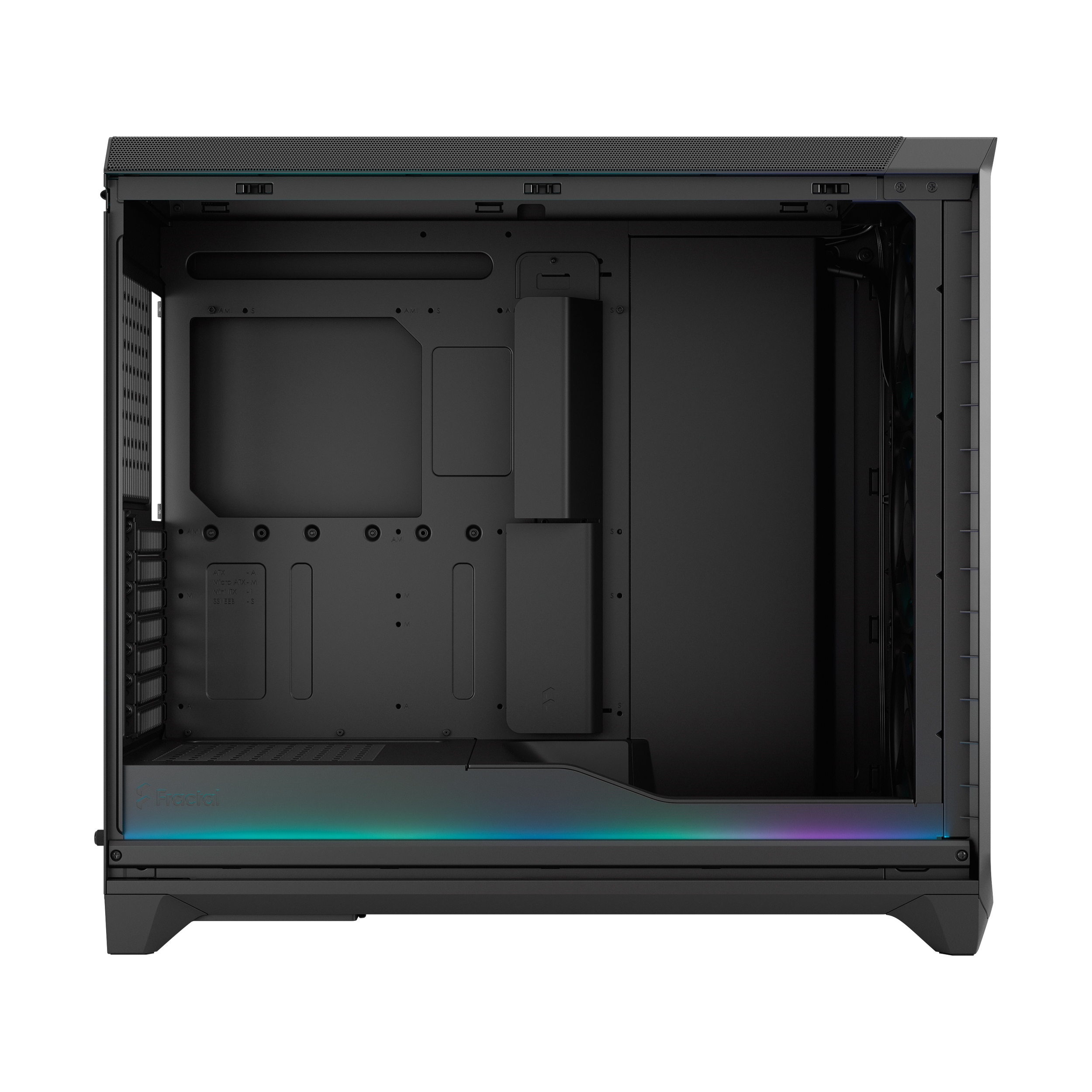 A large main feature product image of Fractal Design Meshify 3 XL Ambience Pro RGB TG Full Tower Case (Black)