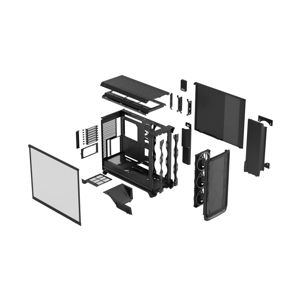 A large main feature product image of Fractal Design Meshify 3 XL Ambience Pro RGB TG Full Tower Case (Black)