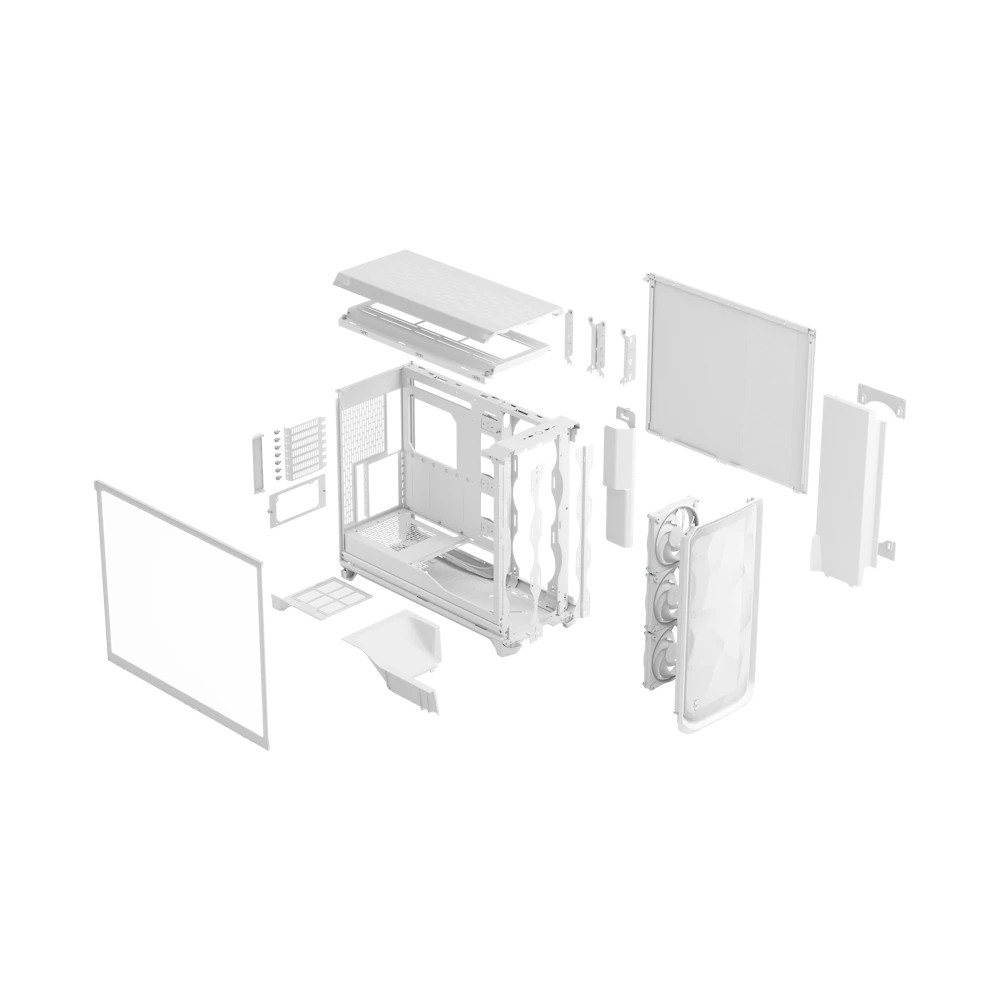 A large main feature product image of Fractal Design Meshify 3 XL RGB TG Full Tower Case (White)