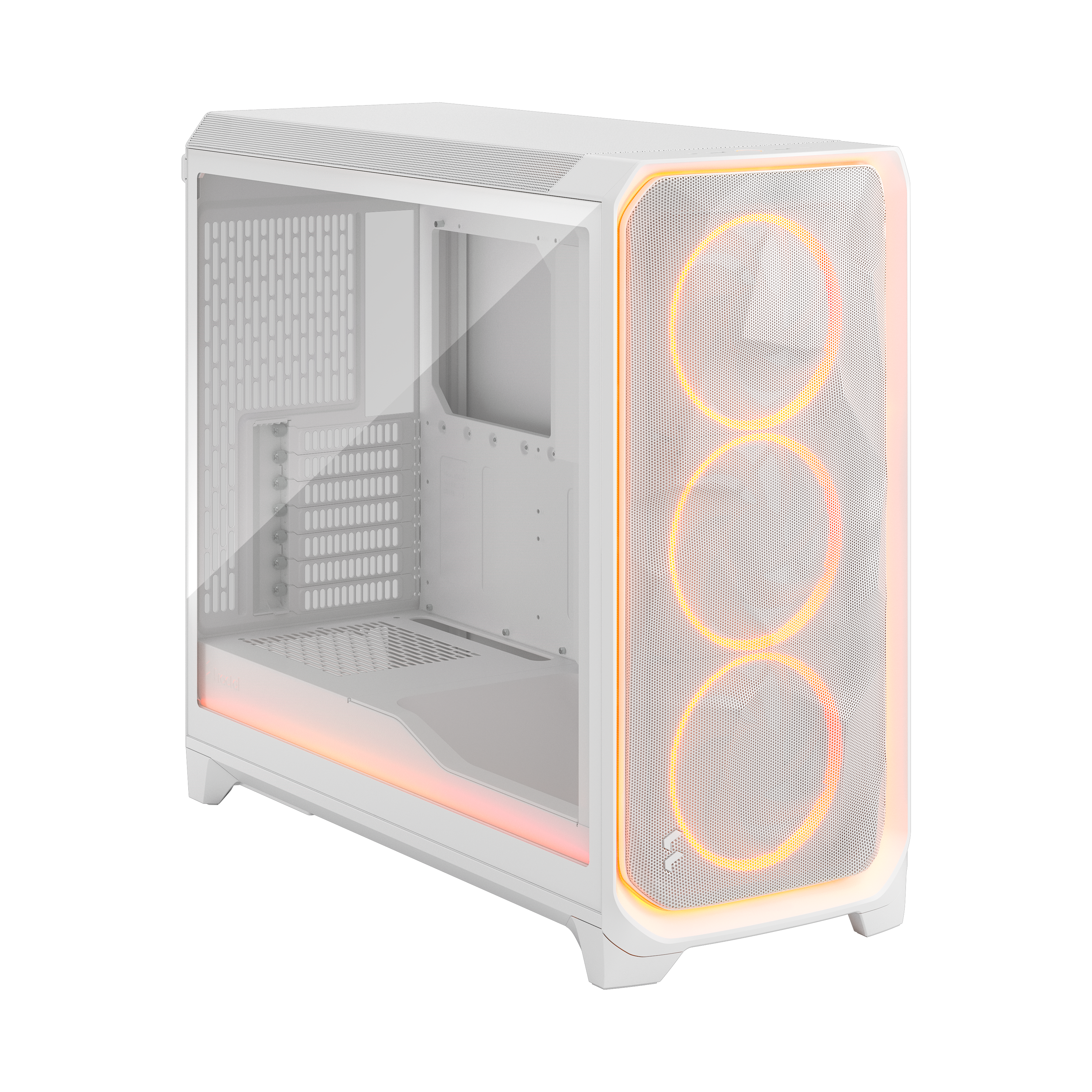 A large main feature product image of Fractal Design Meshify 3 XL Ambience Pro RGB TG Full Tower Case (White)