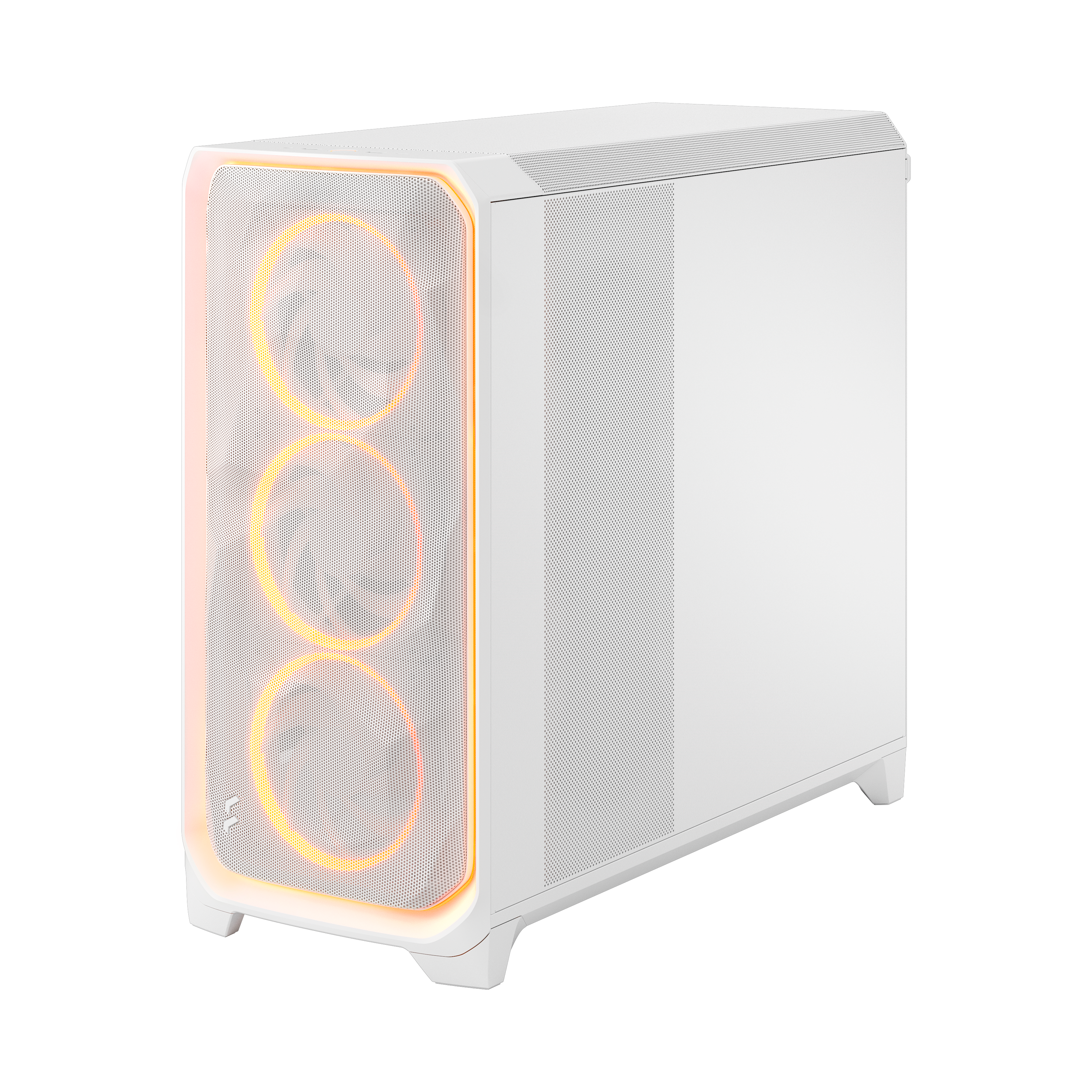 A large main feature product image of Fractal Design Meshify 3 XL Ambience Pro RGB TG Full Tower Case (White)