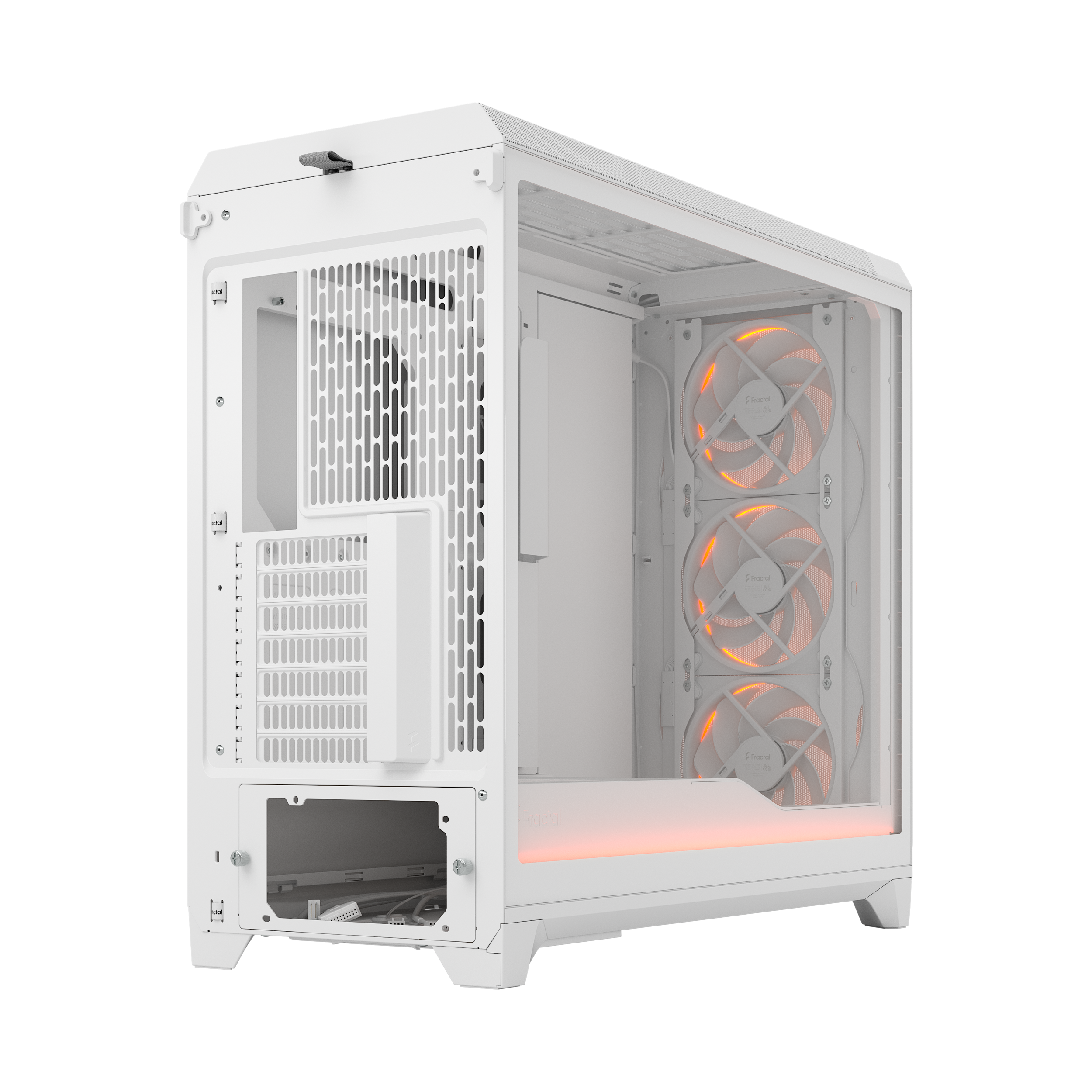 A large main feature product image of Fractal Design Meshify 3 XL Ambience Pro RGB TG Full Tower Case (White)