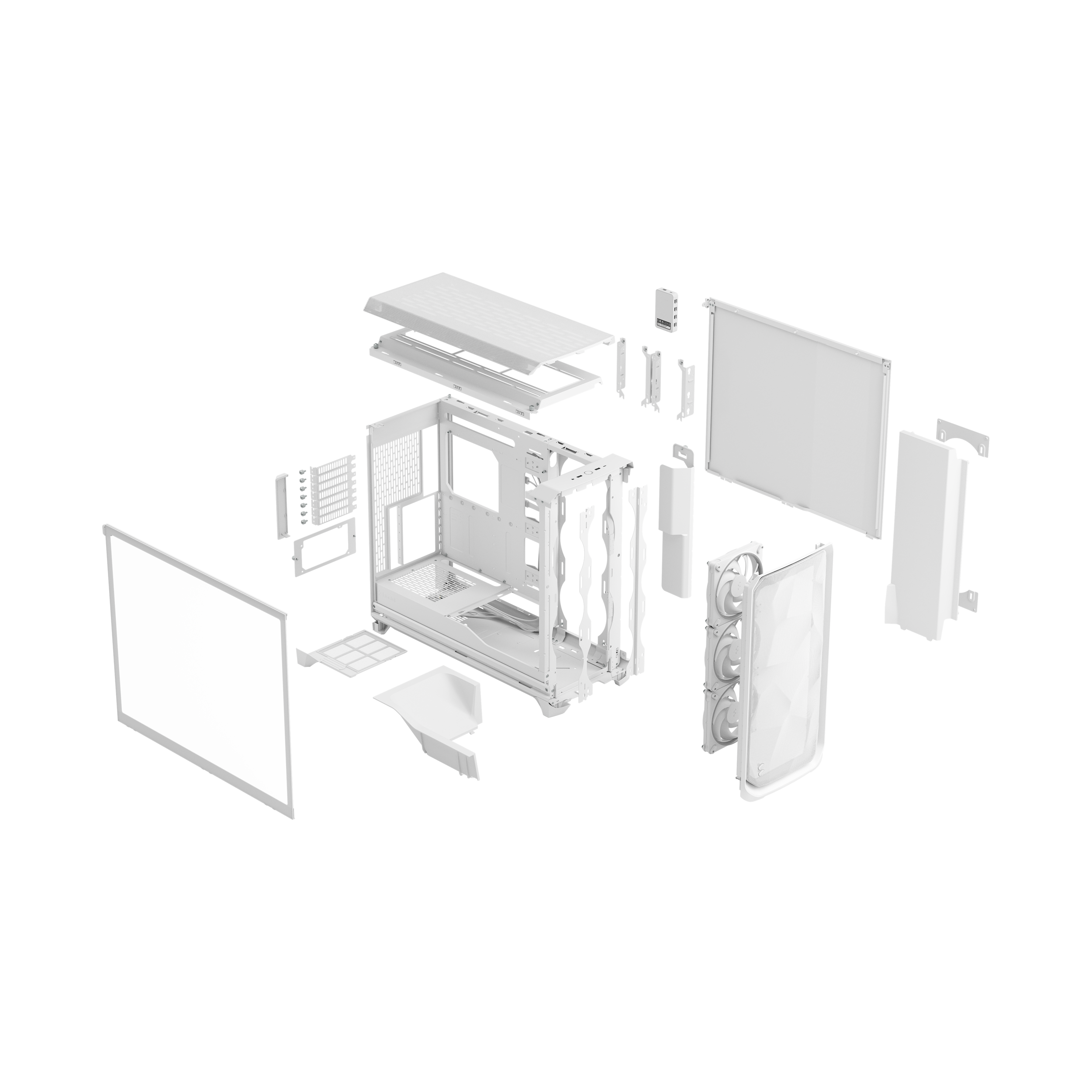 A large main feature product image of Fractal Design Meshify 3 XL Ambience Pro RGB TG Full Tower Case (White)