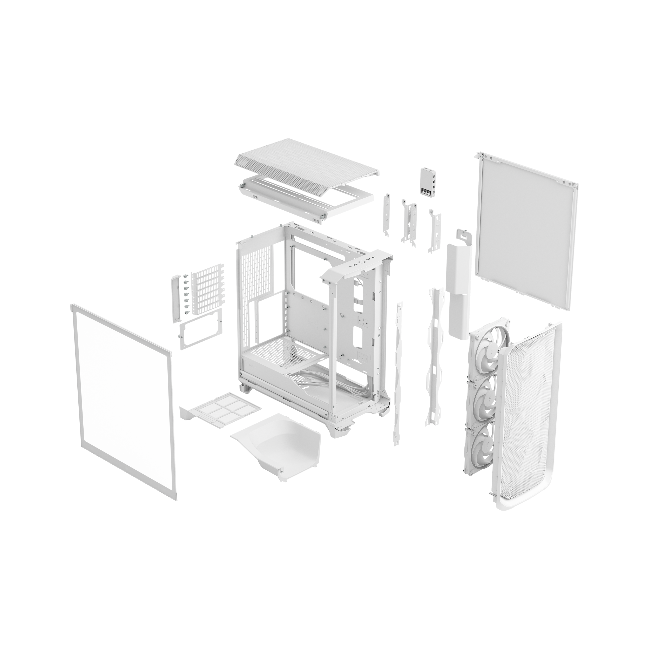 A large main feature product image of Fractal Design Meshify 3 Ambience Pro RGB TG Mid Tower Case (White)