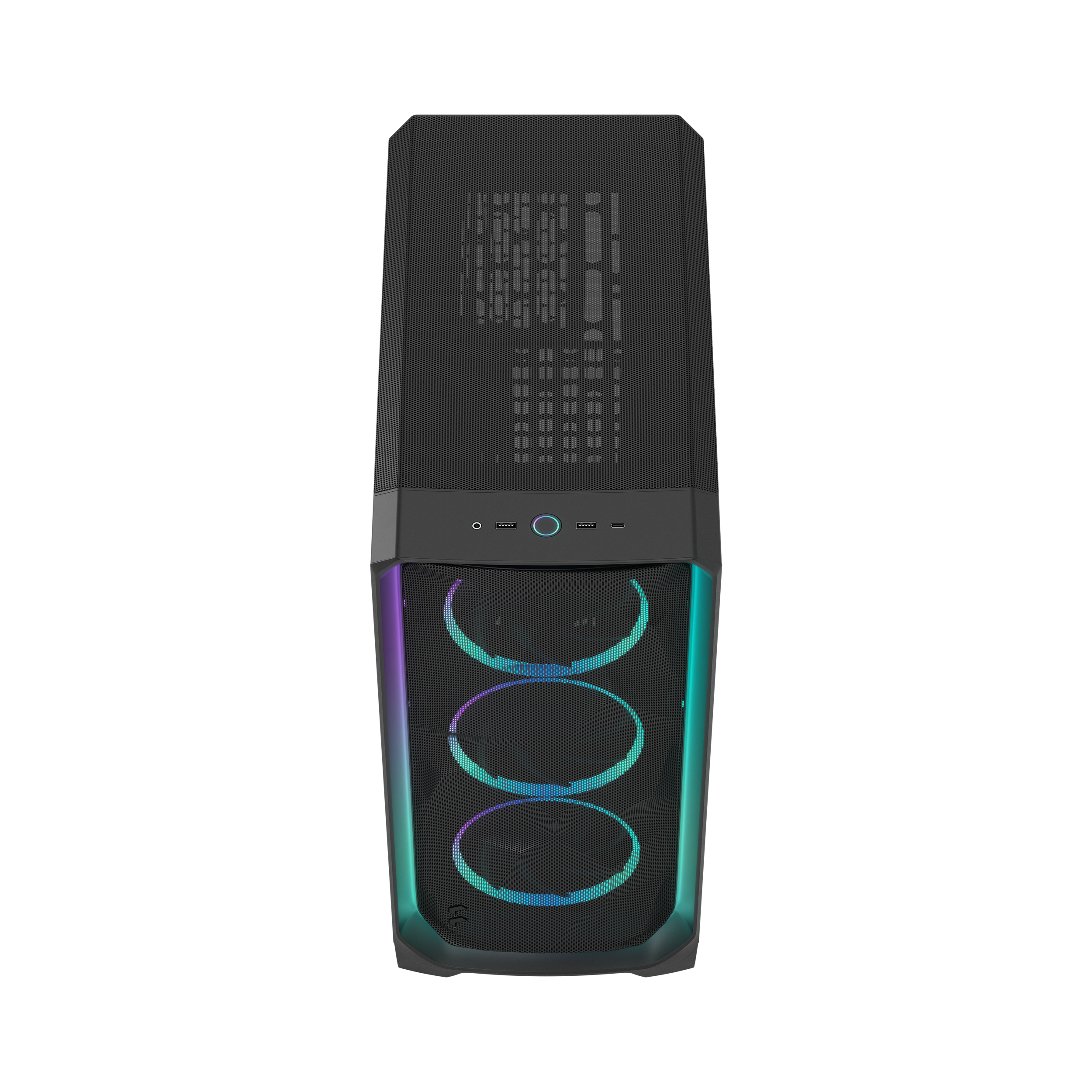 A large main feature product image of Fractal Design Meshify 3 Ambience Pro RGB TG Mid Tower Case (Black)