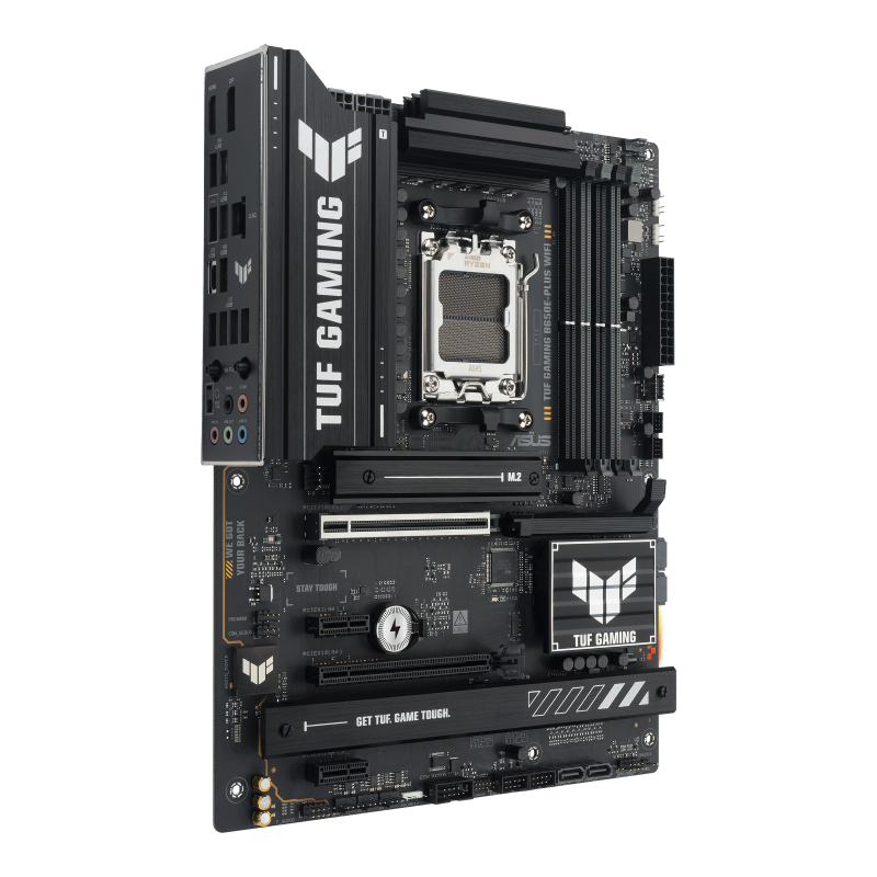 A large main feature product image of ASUS TUF Gaming B650E-Plus WiFi AM5 ATX Desktop Motherboard