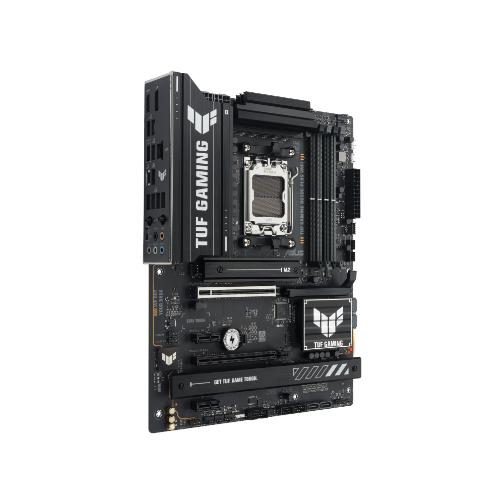 A large main feature product image of ASUS TUF Gaming B650E-Plus WiFi AM5 ATX Desktop Motherboard