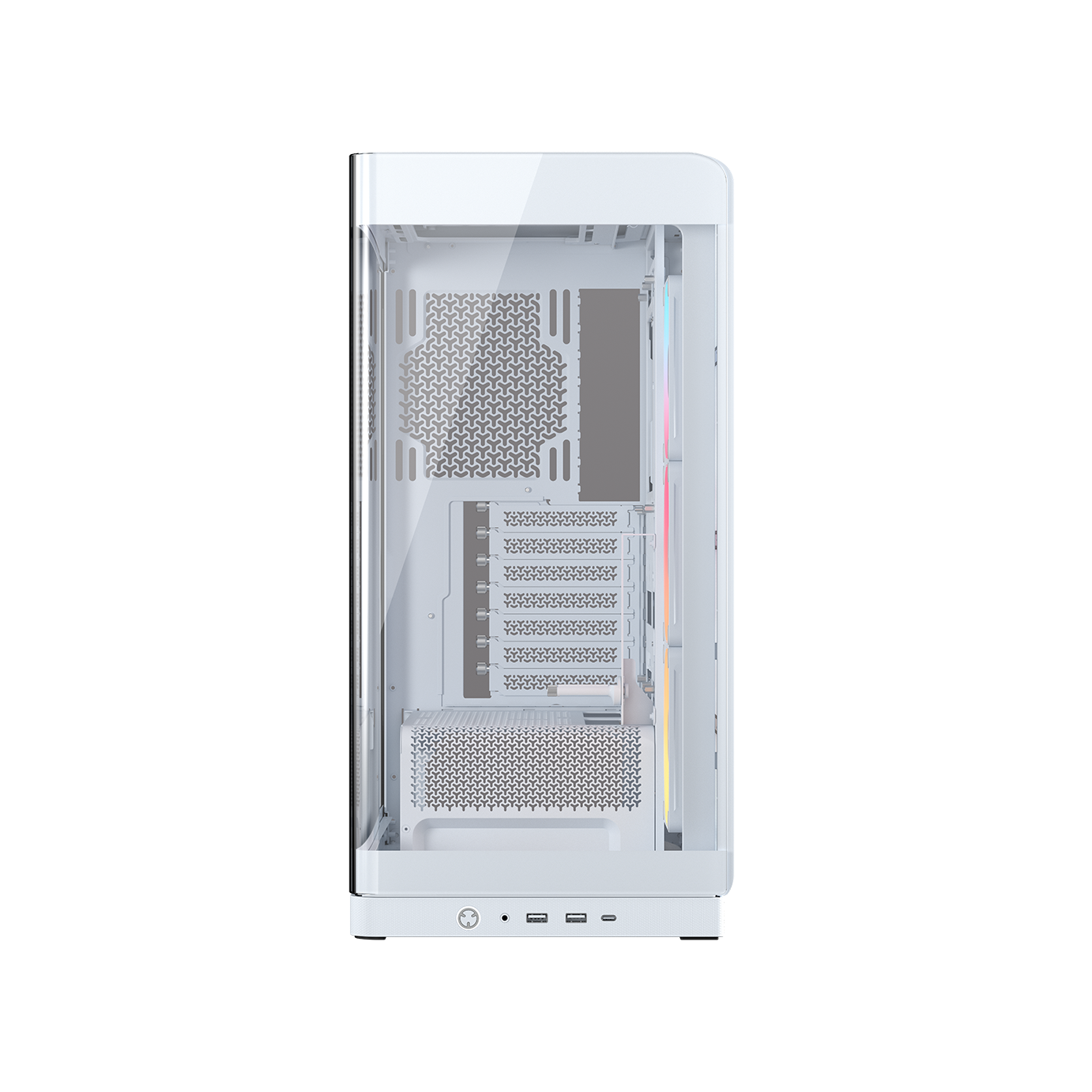 A large main feature product image of Corsair FRAME 4500X LX-R RGB LINK Panoramic Glass Mid Tower Case (White)