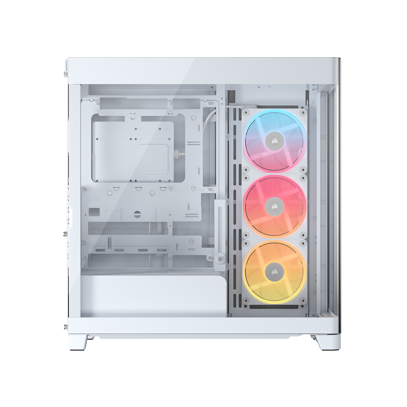 A large main feature product image of Corsair FRAME 4500X LX-R RGB LINK Panoramic Glass Mid Tower Case (White)