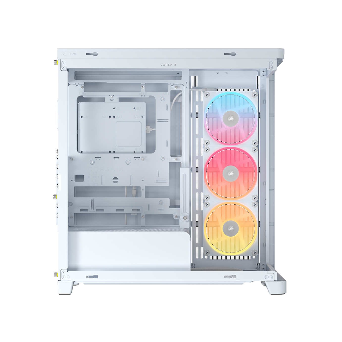 A large main feature product image of Corsair FRAME 4500X LX-R RGB LINK Panoramic Glass Mid Tower Case (White)