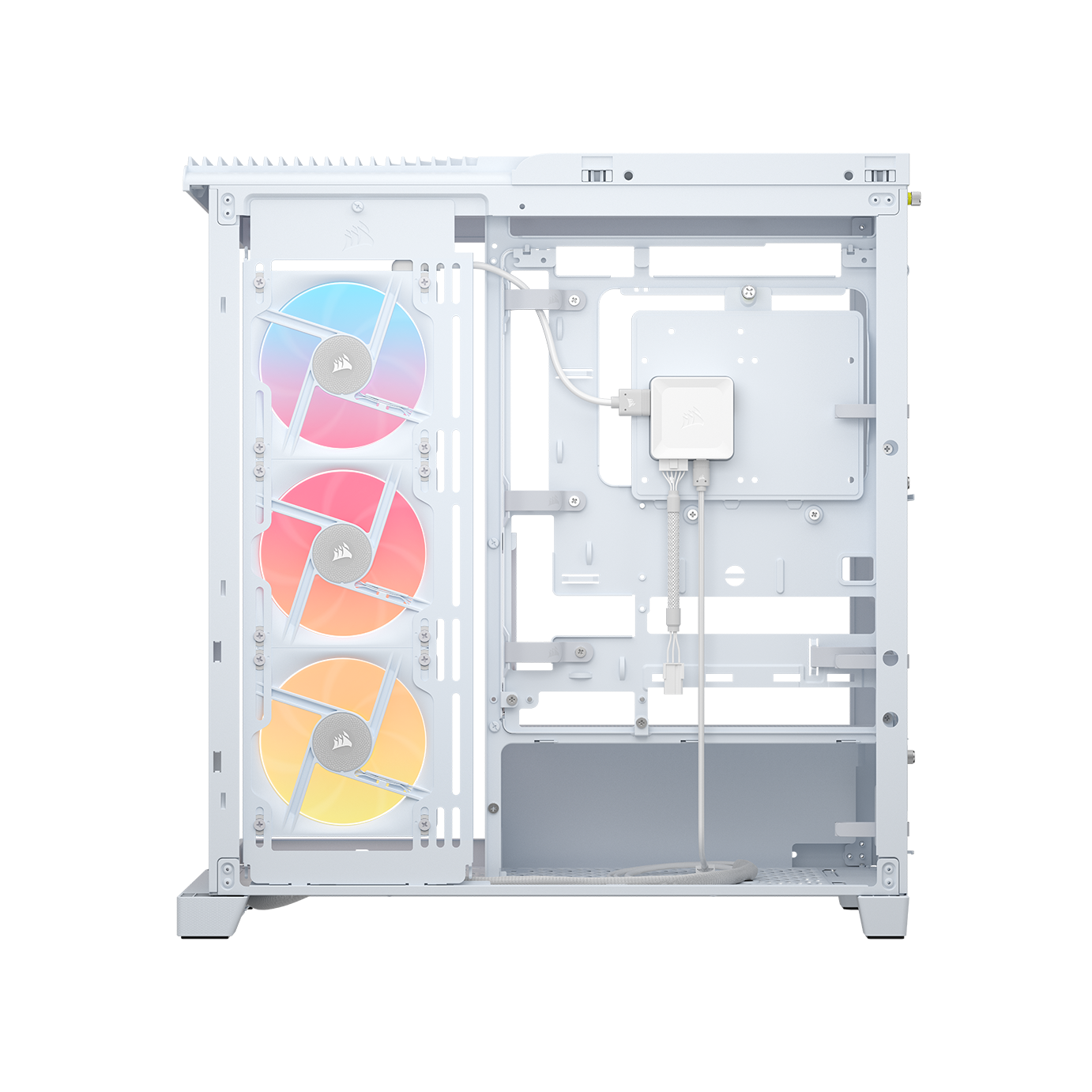 A large main feature product image of Corsair FRAME 4500X LX-R RGB LINK Panoramic Glass Mid Tower Case (White)