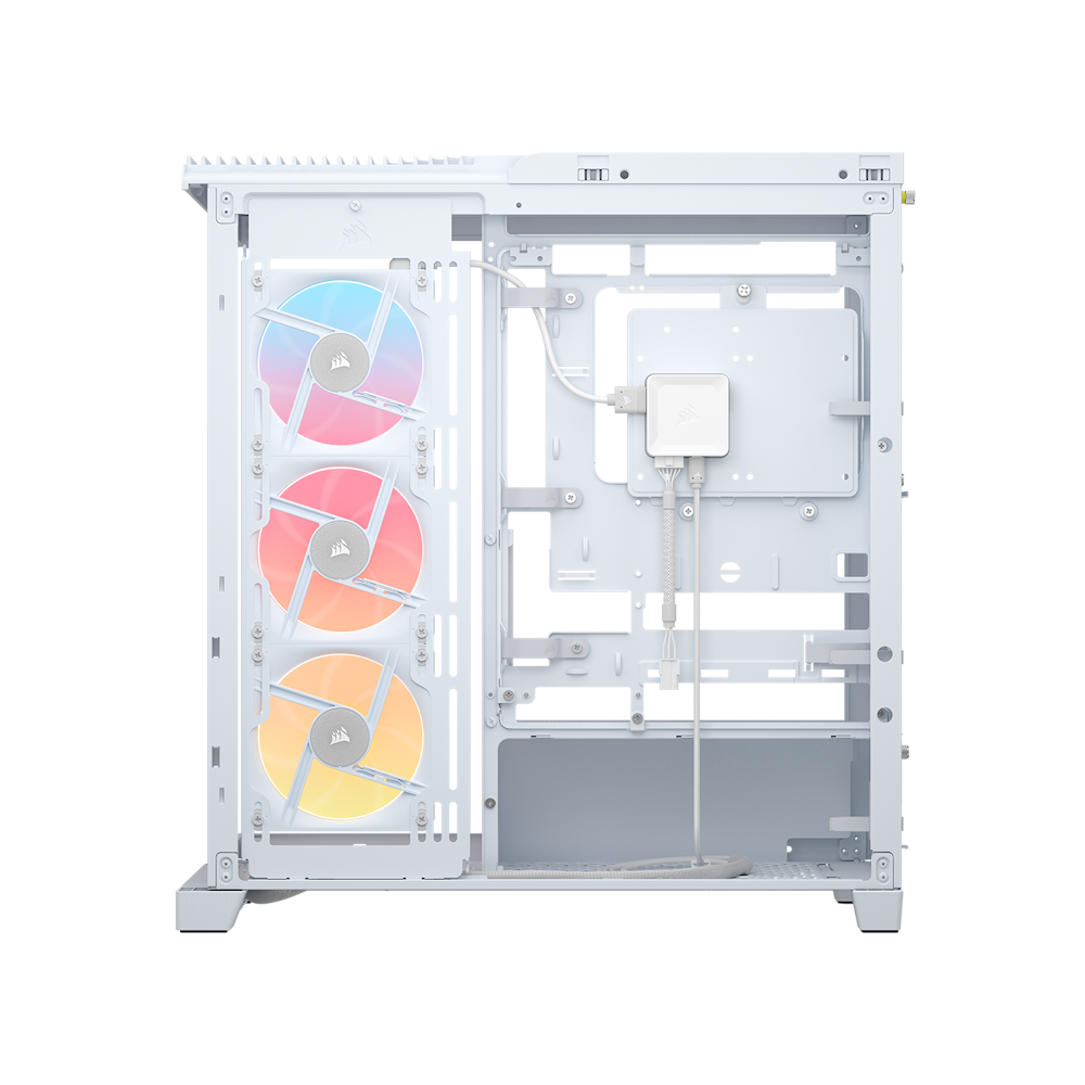 A large main feature product image of Corsair FRAME 4500X LX-R RGB LINK Panoramic Glass Mid Tower Case (White)