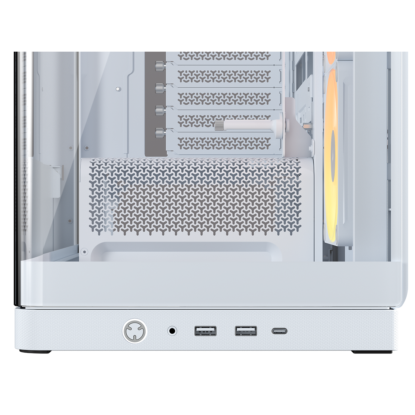 A large main feature product image of Corsair FRAME 4500X LX-R RGB LINK Panoramic Glass Mid Tower Case (White)
