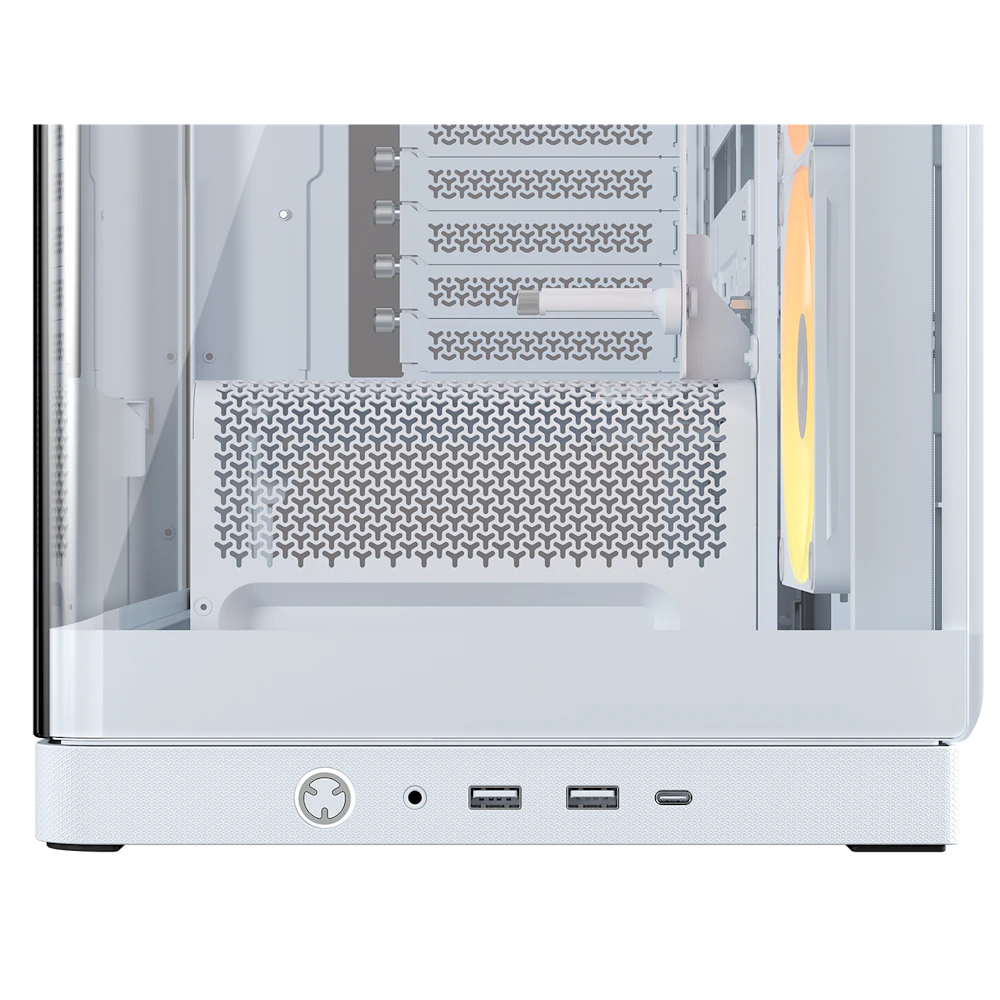 A large main feature product image of Corsair FRAME 4500X LX-R RGB LINK Panoramic Glass Mid Tower Case (White)