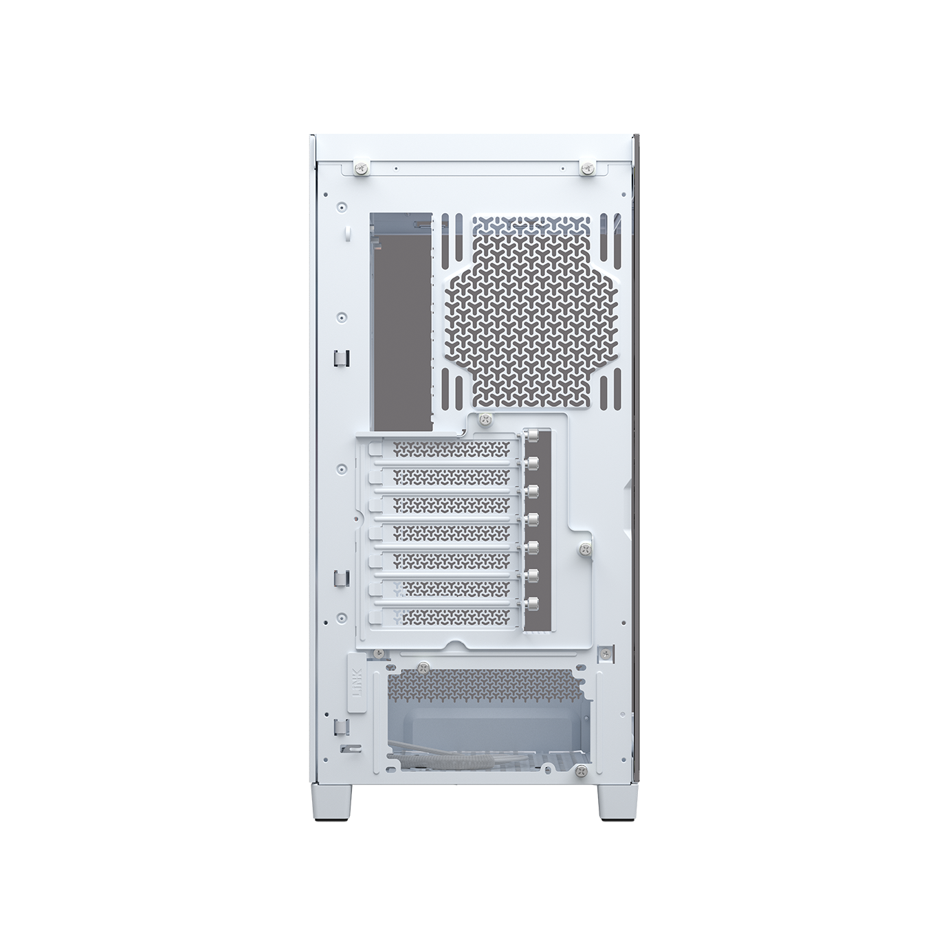 A large main feature product image of Corsair FRAME 4500X LX-R RGB LINK Panoramic Glass Mid Tower Case (White)