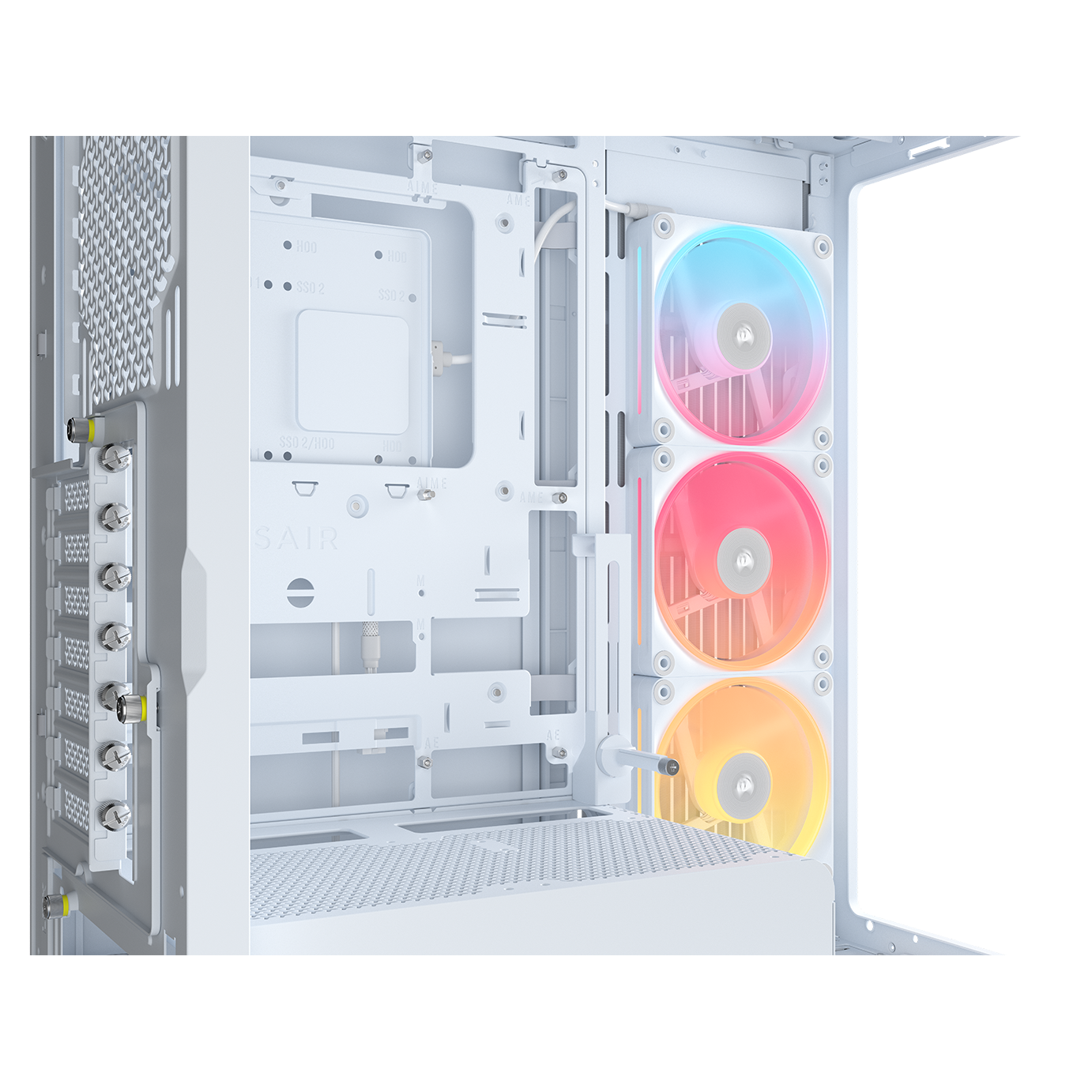 A large main feature product image of Corsair FRAME 4500X LX-R RGB LINK Panoramic Glass Mid Tower Case (White)
