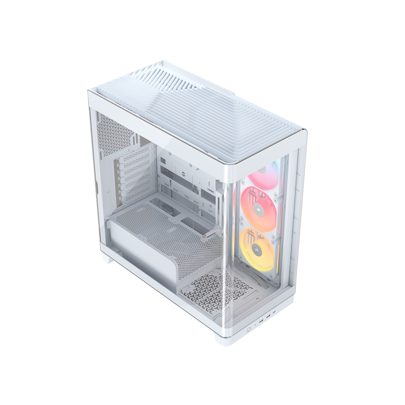 A large main feature product image of Corsair FRAME 4500X LX-R RGB LINK Panoramic Glass Mid Tower Case (White)