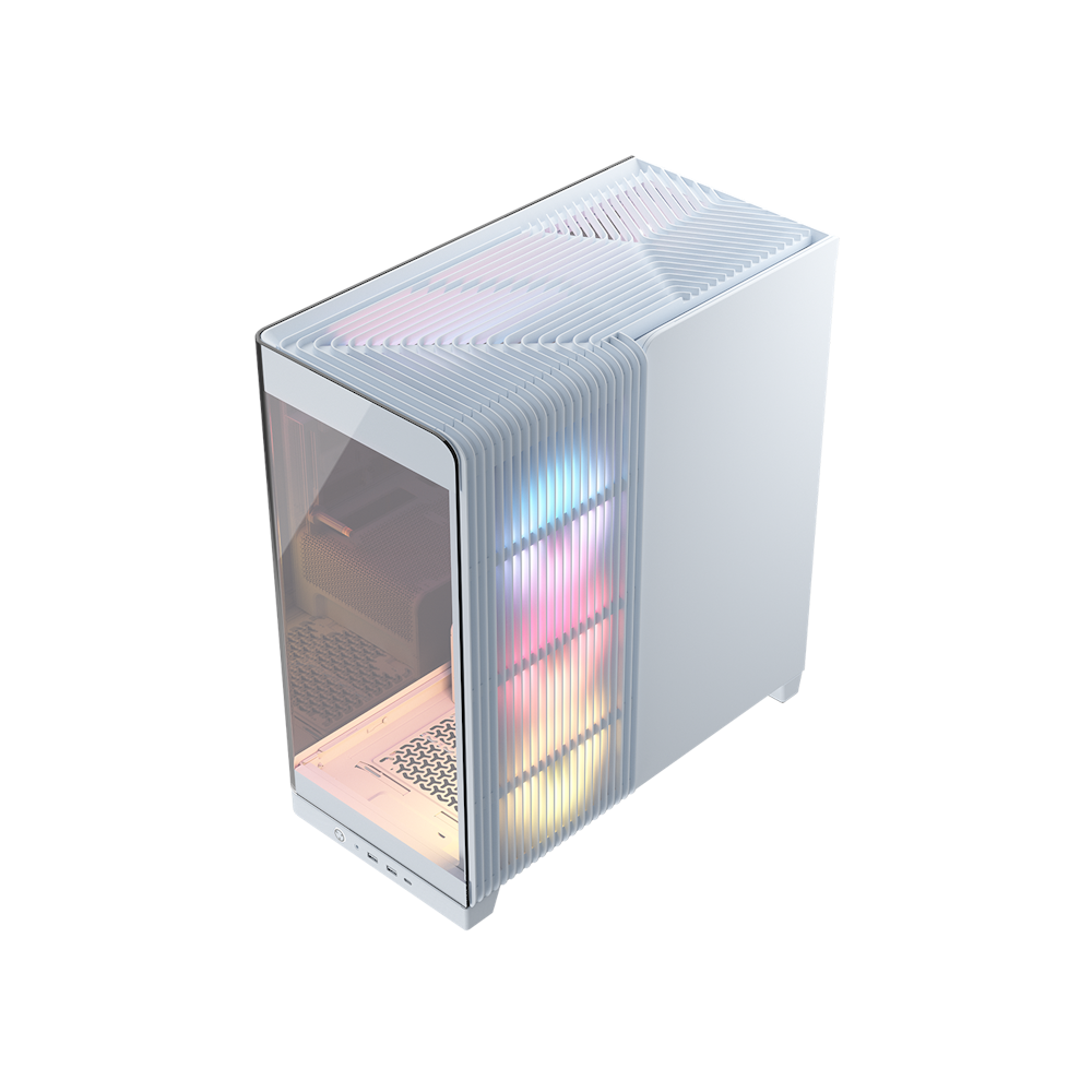 A large main feature product image of Corsair FRAME 4500X LX-R RGB LINK Panoramic Glass Mid Tower Case (White)