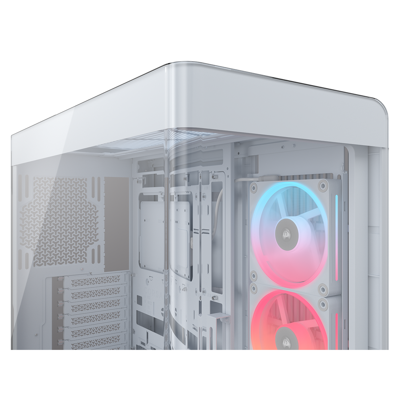 A large main feature product image of Corsair FRAME 4500X LX-R RGB LINK Panoramic Glass Mid Tower Case (White)