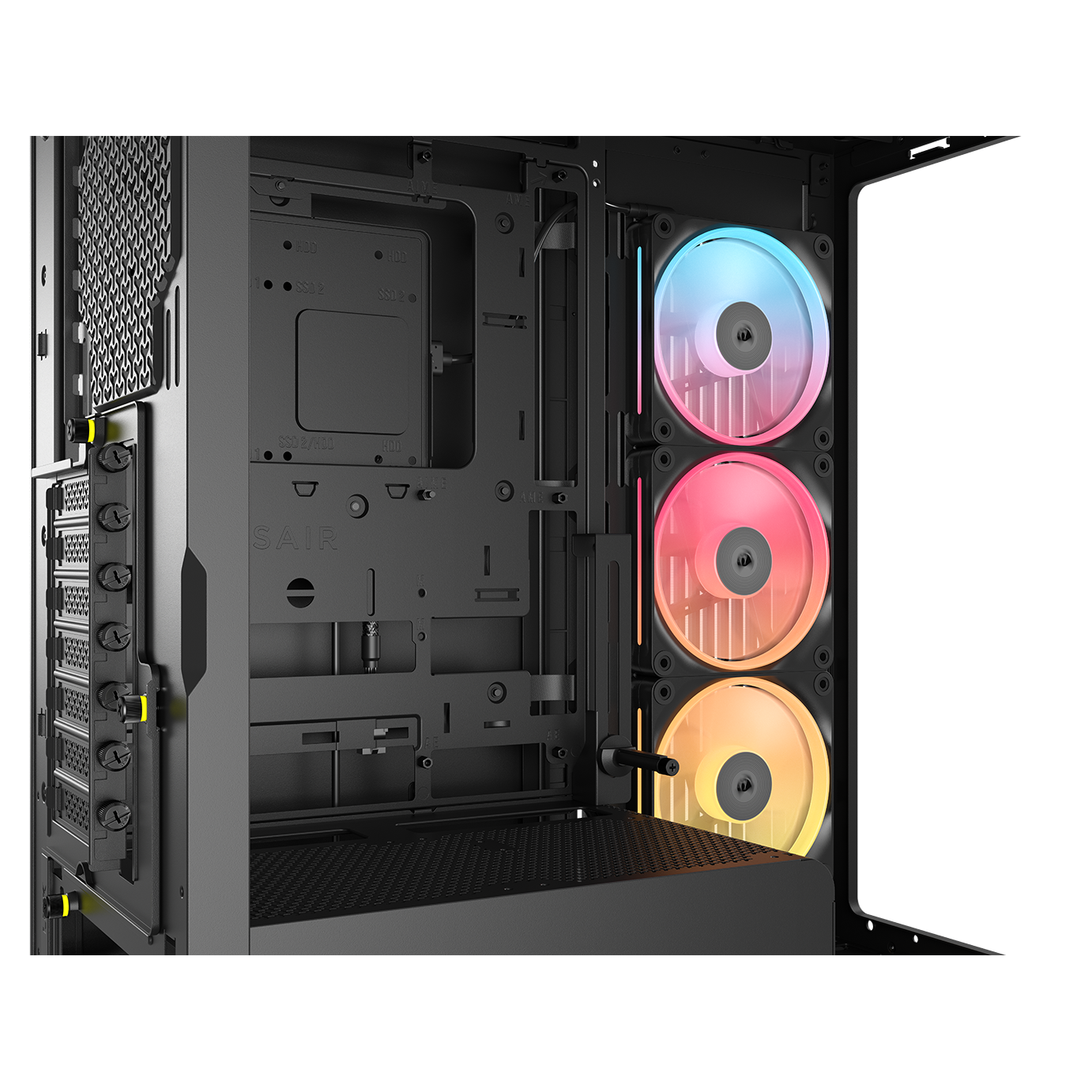 A large main feature product image of Corsair FRAME 4500X LX-R RGB LINK Panoramic Glass Mid Tower Case (Black)