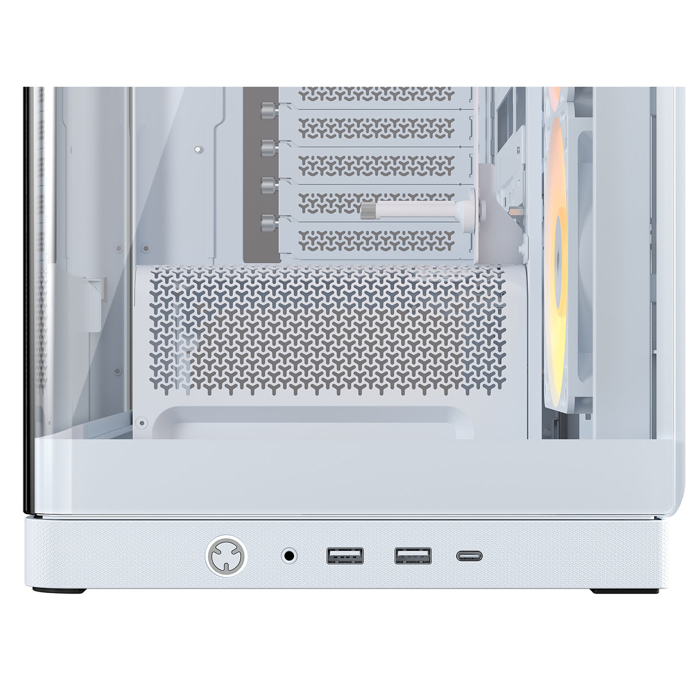 A large main feature product image of Corsair FRAME 4500X RS-R ARGB Panoramic Glass Mid Tower Case (White)