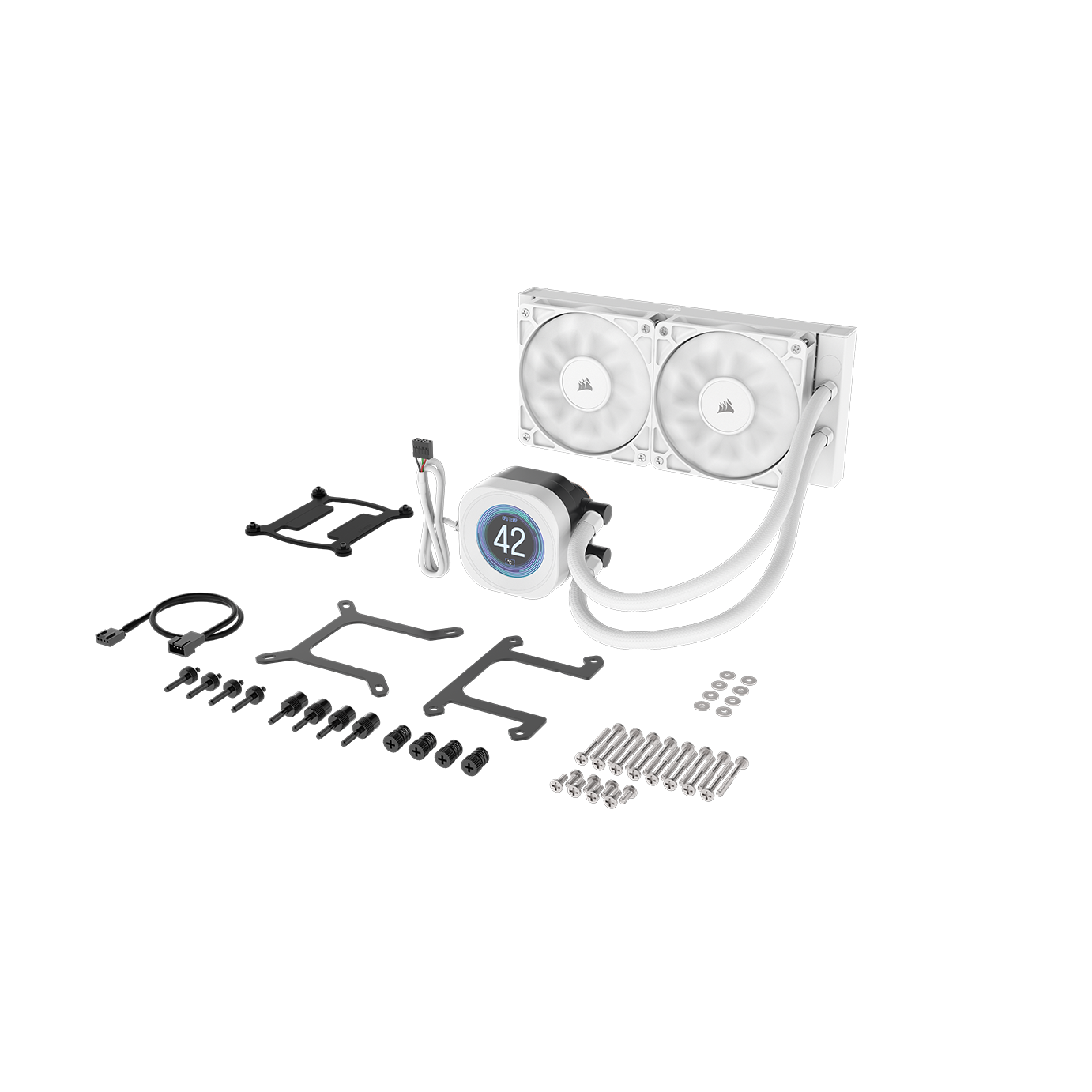 A large main feature product image of Corsair NAUTILUS 240 RS LCD - 240mm AIO Liquid CPU Cooler (White)