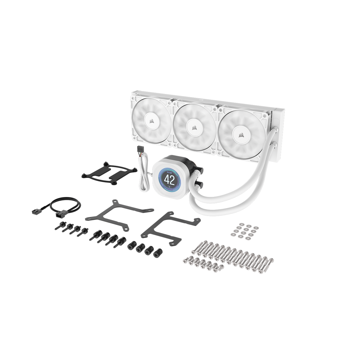 A large main feature product image of Corsair NAUTILUS 360 RS LCD - 360mm AIO Liquid CPU Cooler (White)
