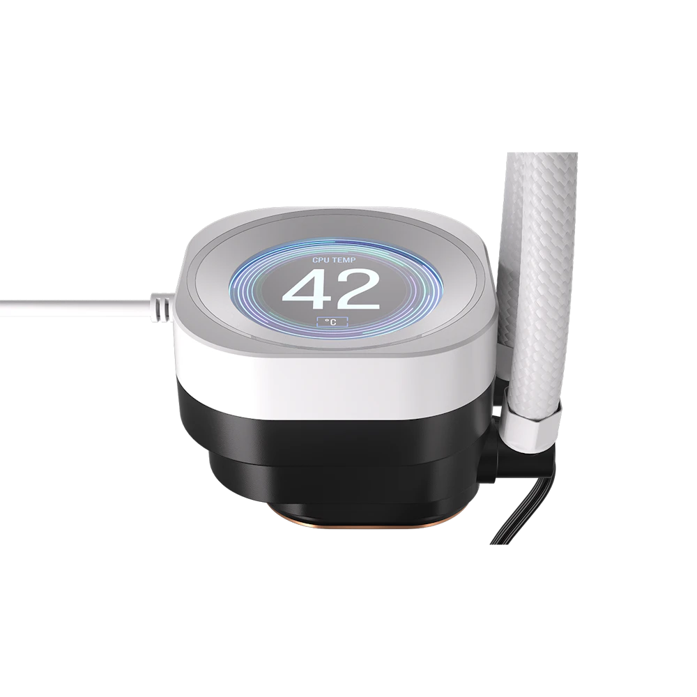 A large main feature product image of Corsair NAUTILUS 360 RS LCD - 360mm AIO Liquid CPU Cooler (White)