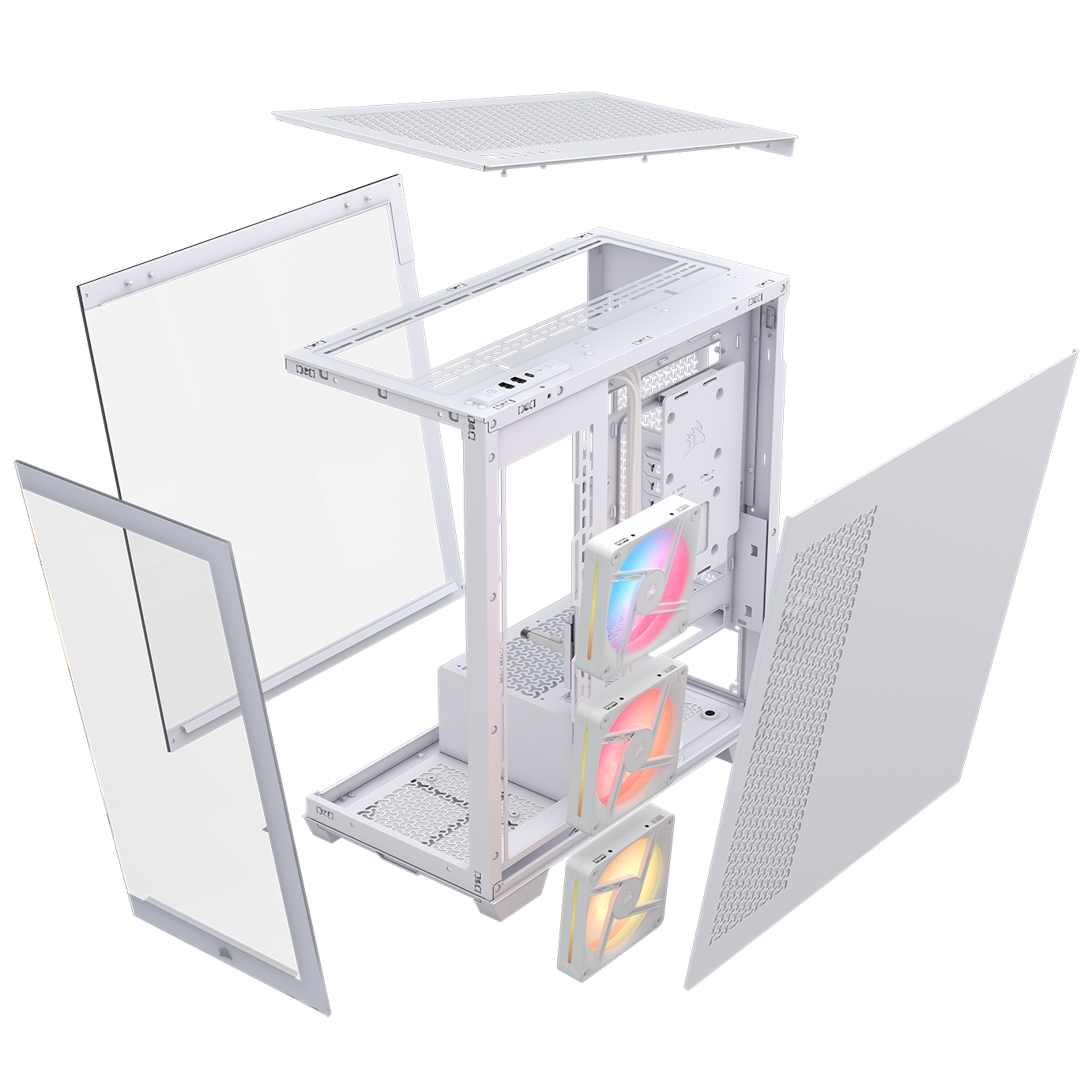 A large main feature product image of Corsair 3500X LX-R RGB LINK Mid Tower Case (White)