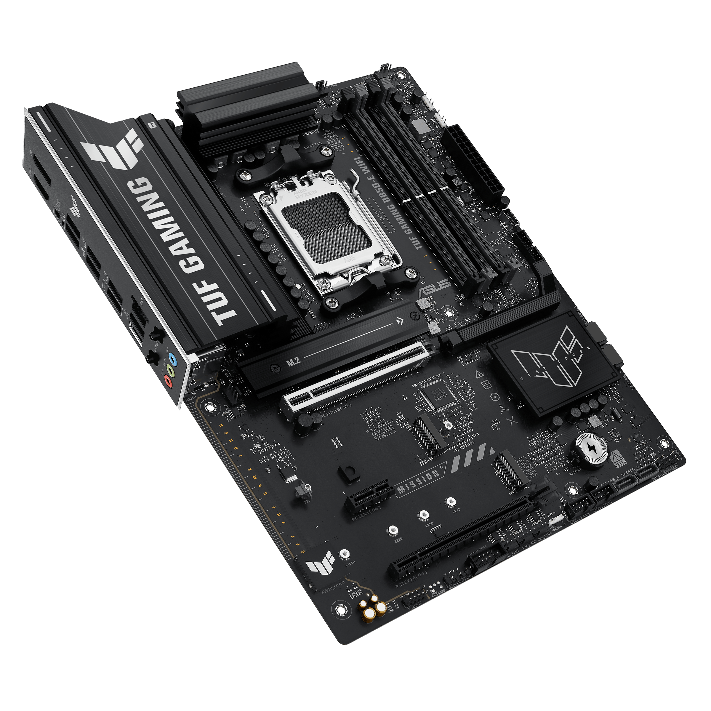 A large main feature product image of ASUS TUF GAMING B850-E WiFi AM5 ATX Desktop Motherboard