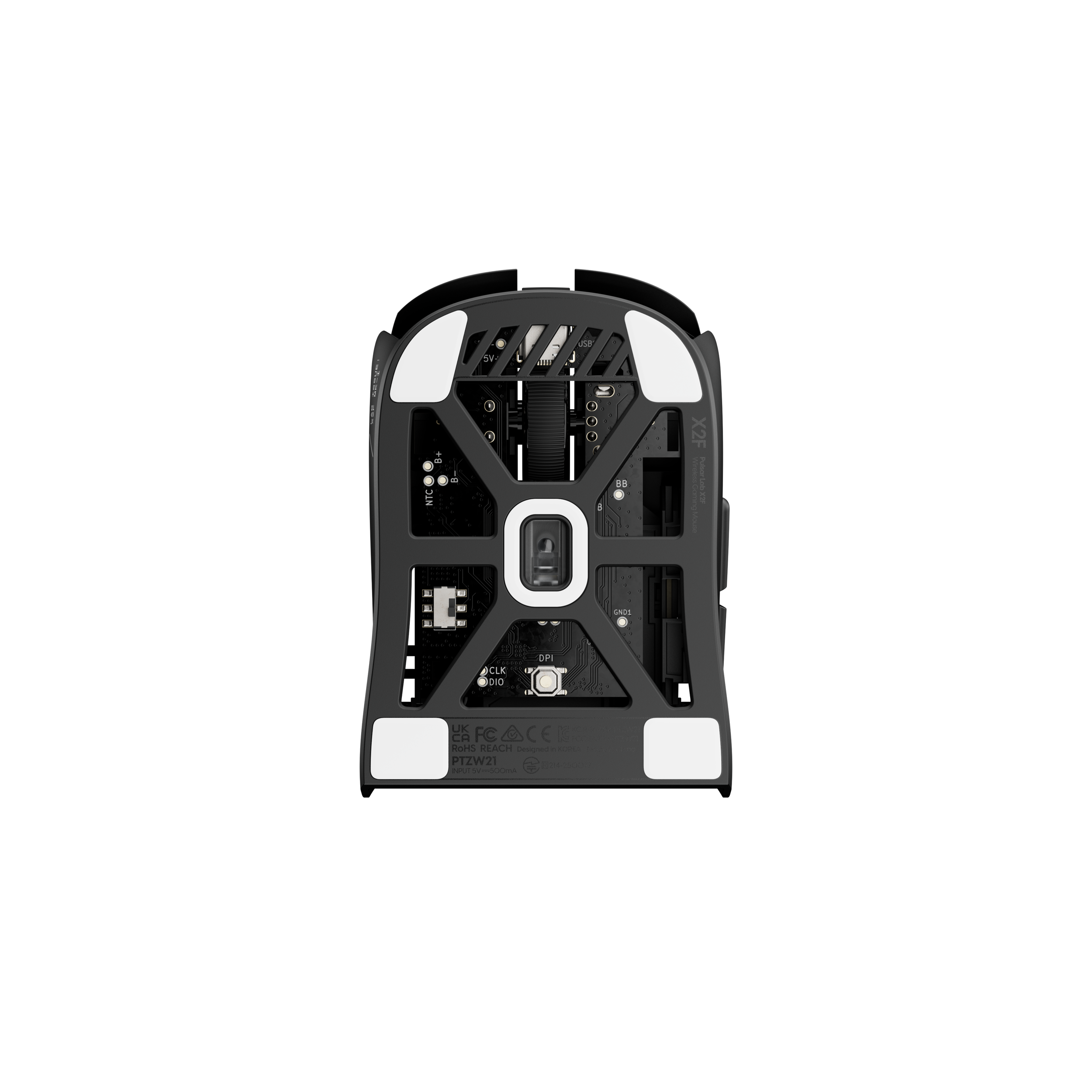 A large main feature product image of Pulsar LAB X2F - 38g Ultra-Lightweight Wireless Fingertip Gaming Mouse (Black)