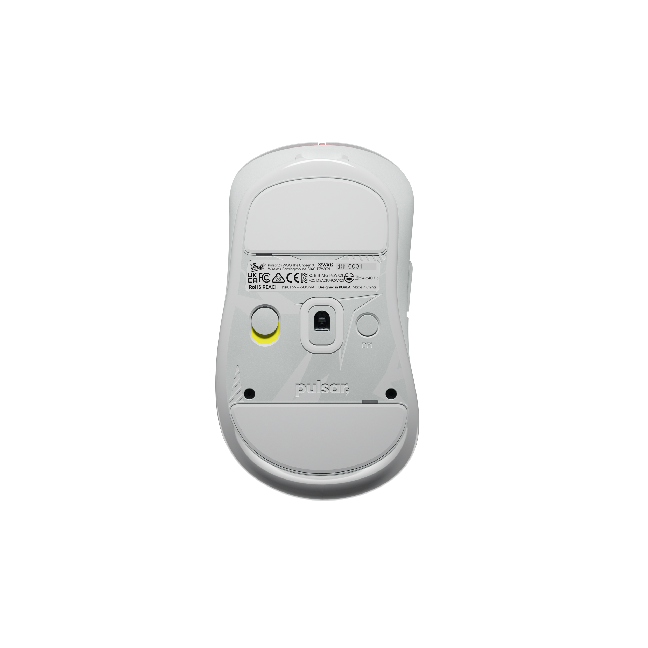 A large main feature product image of Pulsar ZywOo The Chosen Mouse Mini - 55g Lightweight Wireless Gaming Mouse (White)