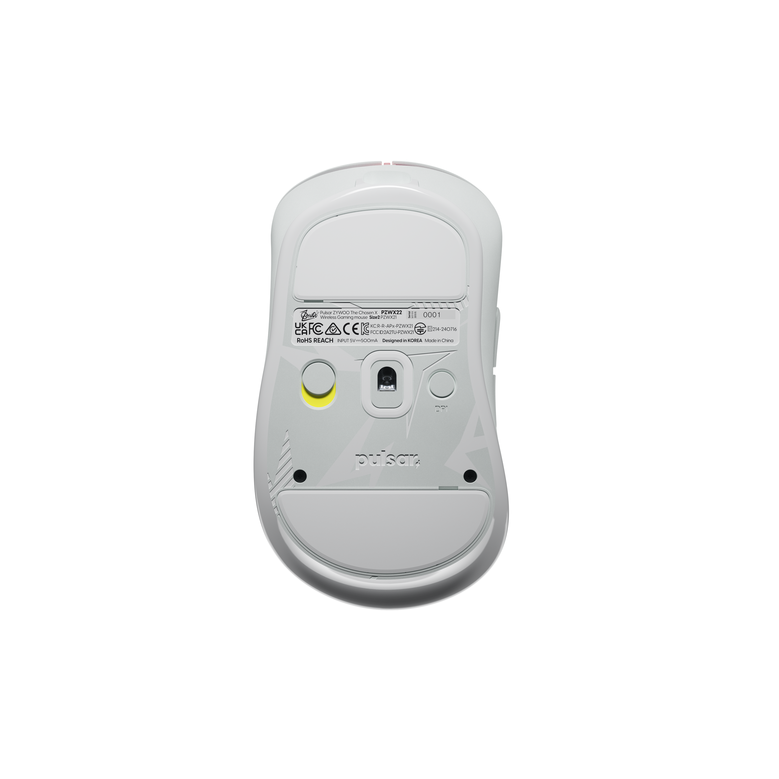 A large main feature product image of Pulsar ZywOo The Chosen Mouse - 59g Lightweight Wireless Gaming Mouse (White)