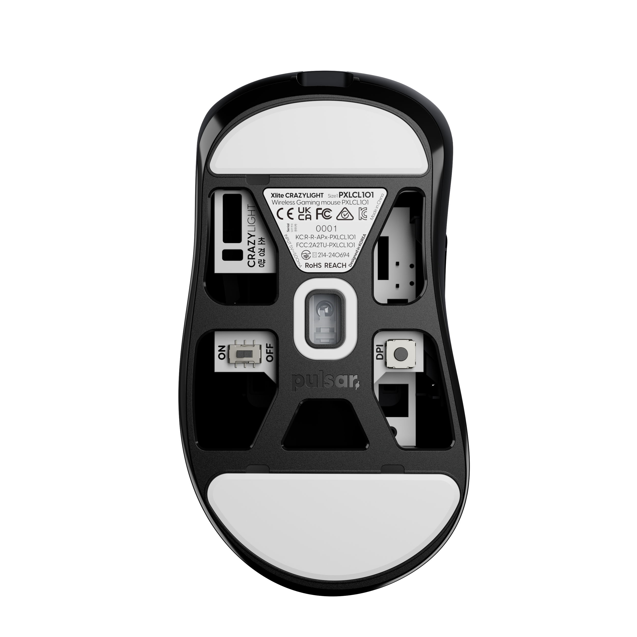 A large main feature product image of Pulsar Xlite CrazyLight - 43g Ultra-Lightweight Wireless Gaming Mouse (Jet Black)