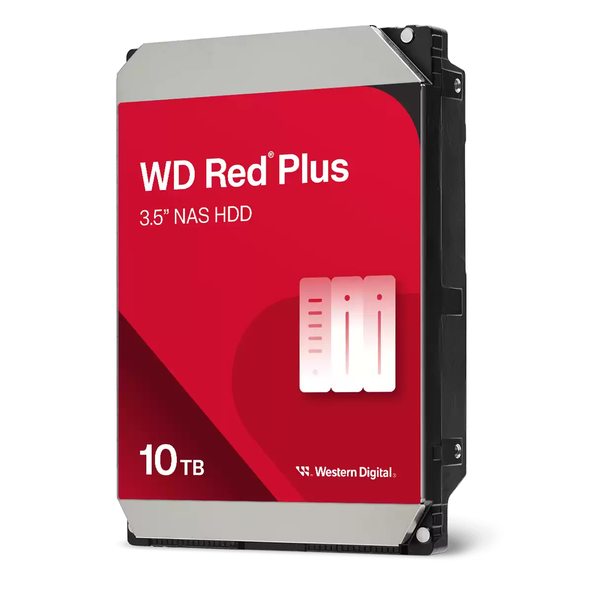A large main feature product image of WD Red Plus 3.5" NAS HDD - 10TB 512MB