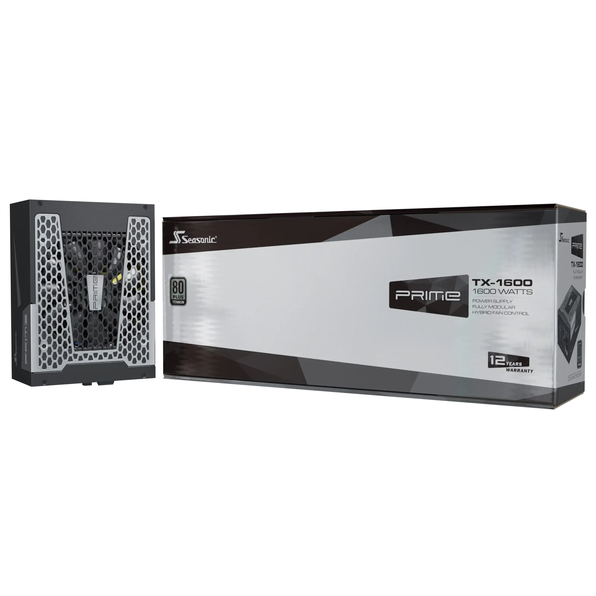 A large main feature product image of Seasonic PRIME TX 1600W Titanium PCIe 5.1 ATX 3.0 Modular PSU