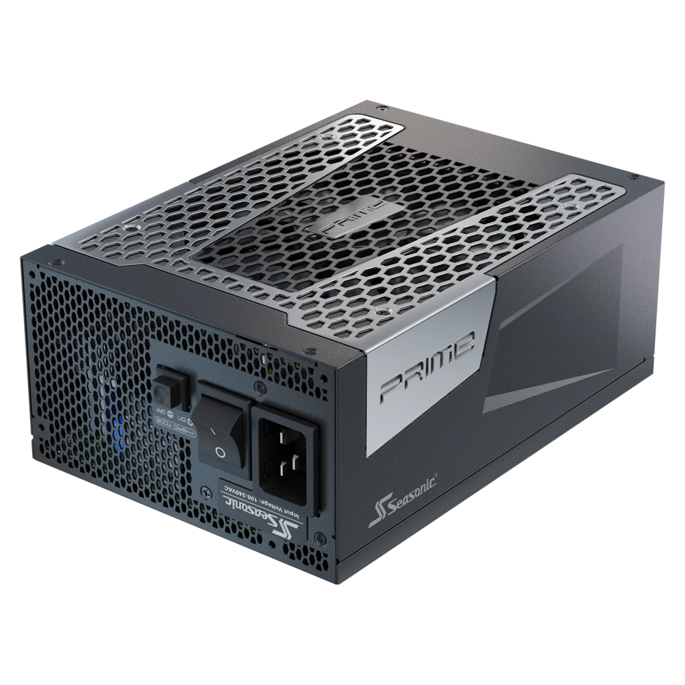 A large main feature product image of Seasonic PRIME TX 1600W Titanium PCIe 5.1 ATX 3.0 Modular PSU