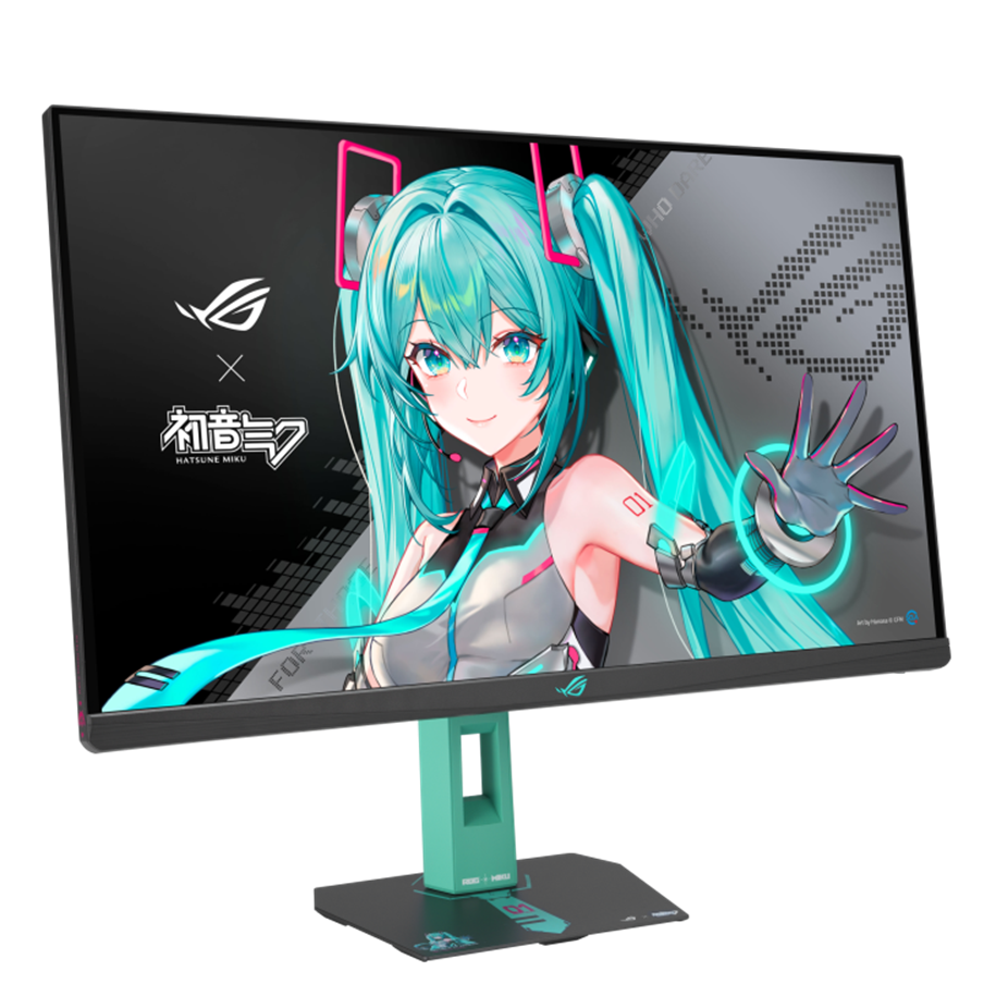 A large main feature product image of ASUS ROG Strix XG27ACMEG-G - 27" 1440p 250Hz Fast IPS Gaming Monitor -  Hatsune Miku Edition