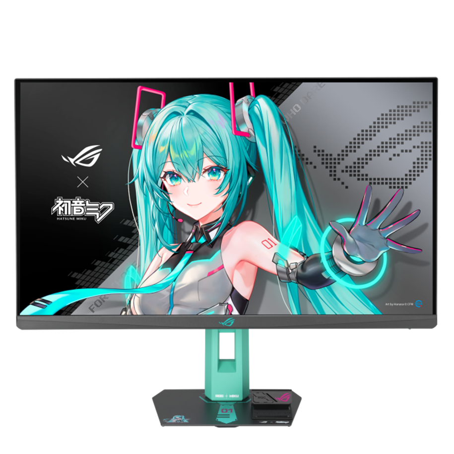A large main feature product image of ASUS ROG Strix XG27ACMEG-G - 27" 1440p 250Hz Fast IPS Gaming Monitor -  Hatsune Miku Edition