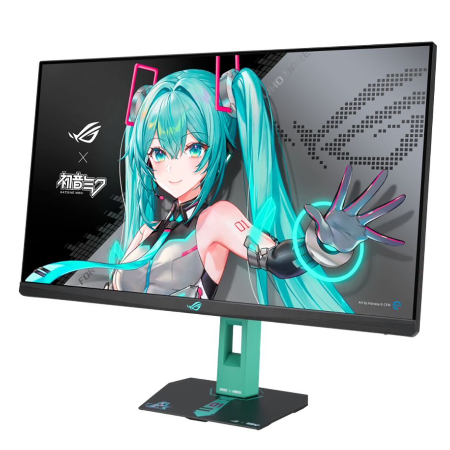 A large main feature product image of ASUS ROG Strix XG27ACMEG-G - 27" 1440p 250Hz Fast IPS Gaming Monitor -  Hatsune Miku Edition
