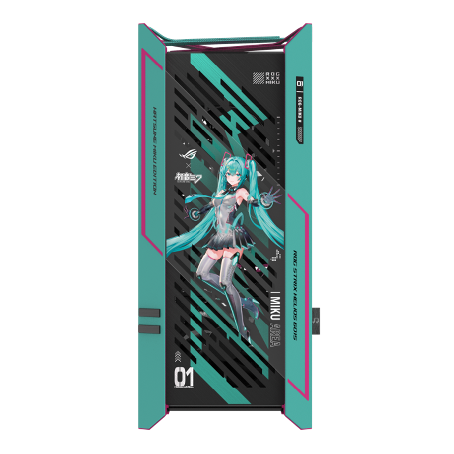 A large main feature product image of ASUS ROG Strix Helios II EATX Mid Tower Case -  Hatsune Miku Edition