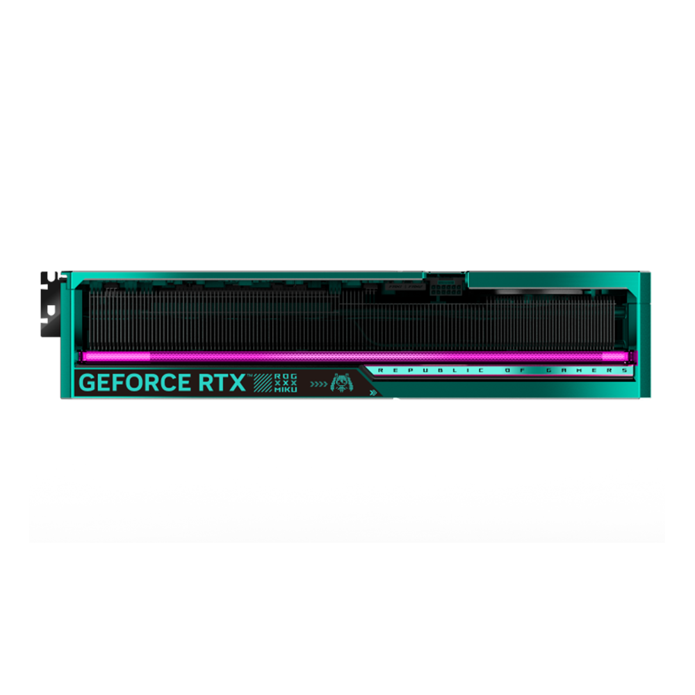 A large main feature product image of ASUS GeForce RTX 5080 ROG Astral Gaming OC 16GB GDDR7 - HATSUNE MIKU EDITION