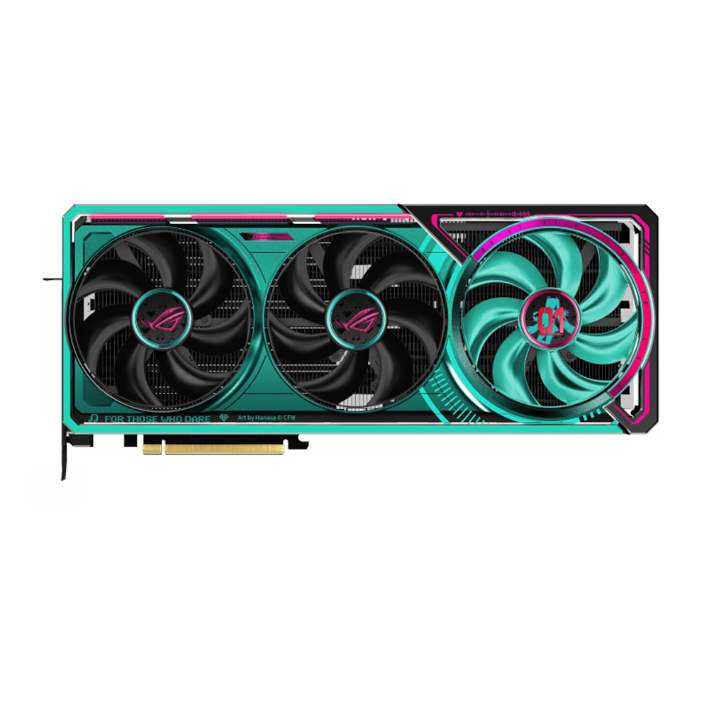 A large main feature product image of ASUS GeForce RTX 5080 ROG Astral Gaming OC 16GB GDDR7 - HATSUNE MIKU EDITION