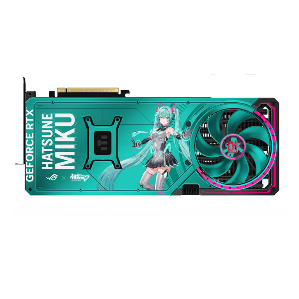 A large main feature product image of ASUS GeForce RTX 5080 ROG Astral Gaming OC 16GB GDDR7 - HATSUNE MIKU EDITION