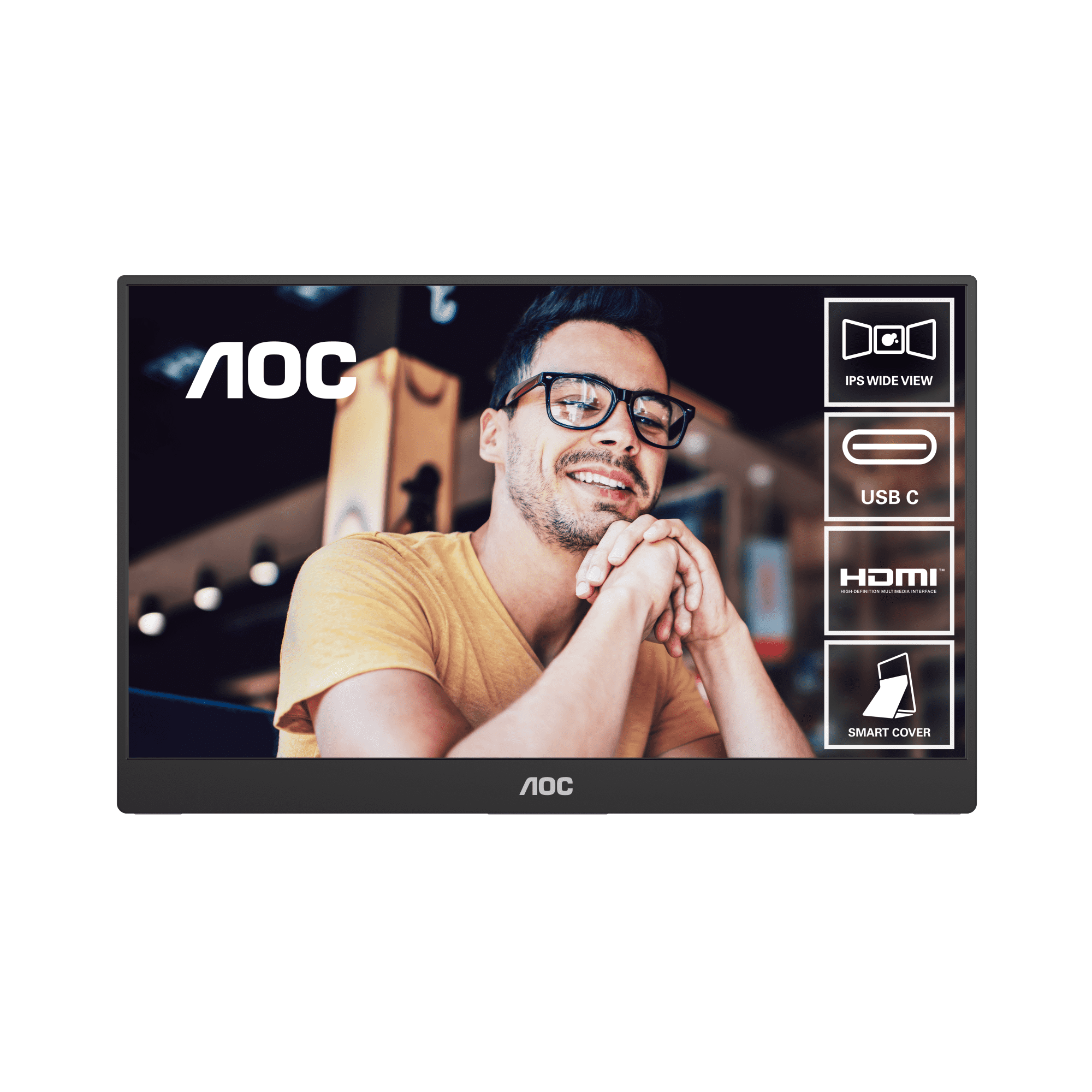 A large main feature product image of AOC 16T20 - 15.6" 1080p 60Hz IPS Portable Monitor
