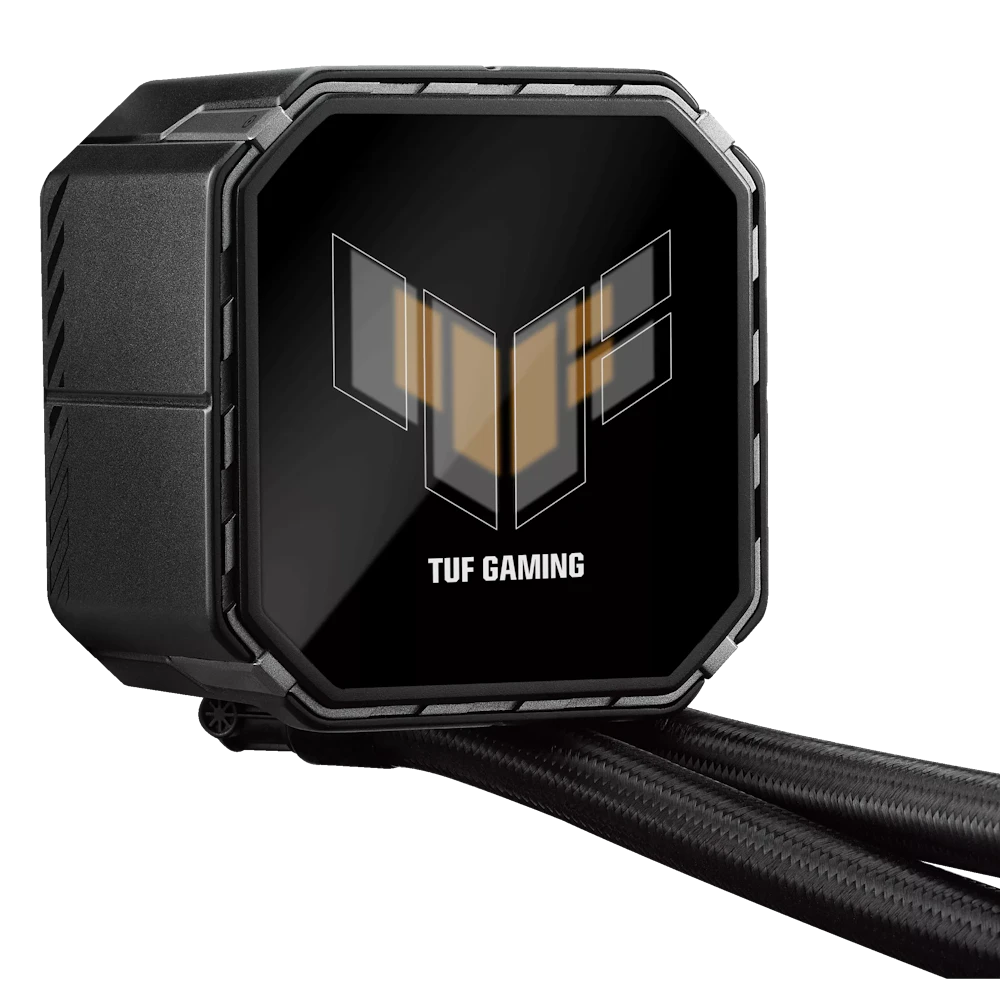 A large main feature product image of ASUS TUF GAMING LC III 360 LCD ARGB 360mm AIO Liquid CPU Cooler