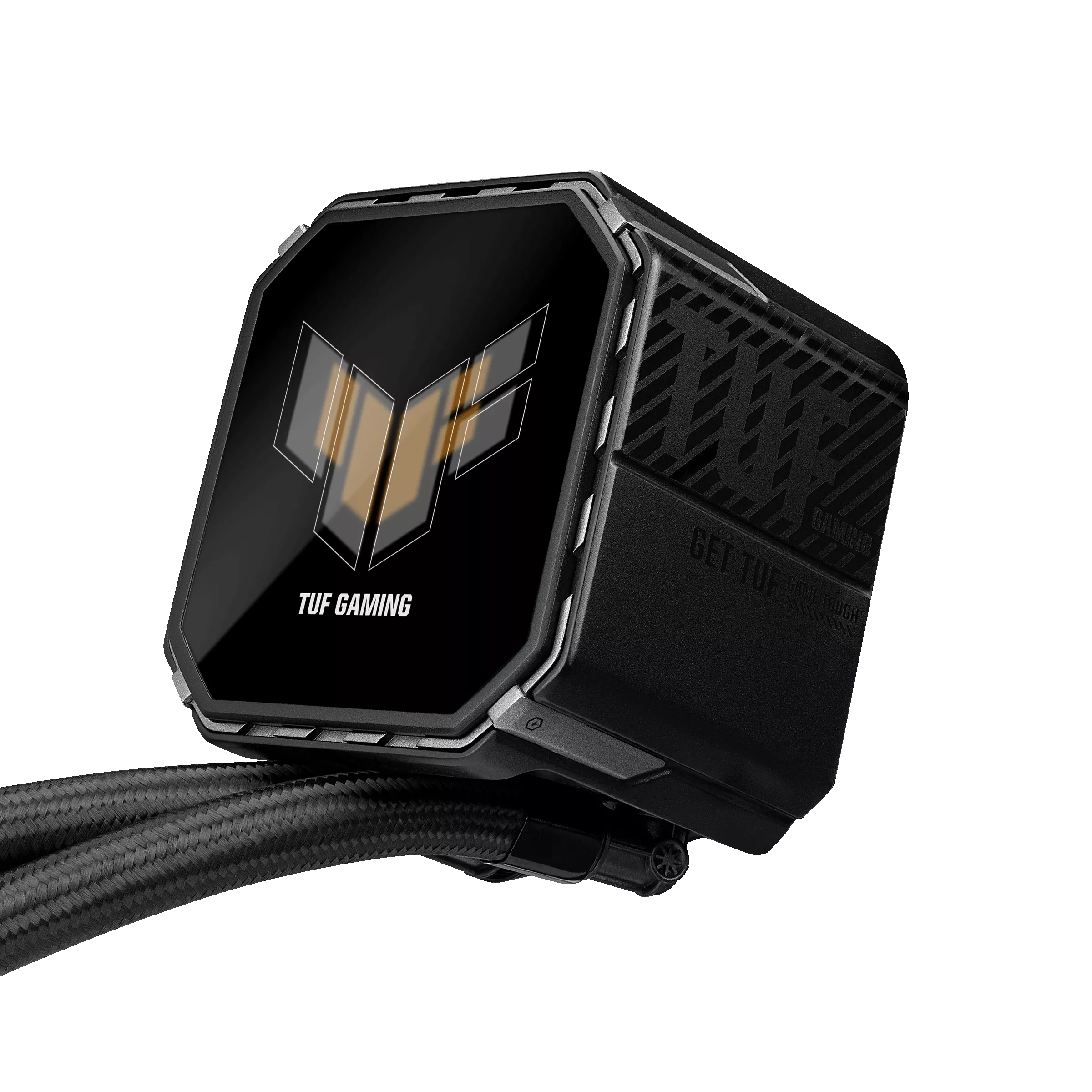 A large main feature product image of ASUS TUF GAMING LC III 360 LCD ARGB 360mm AIO Liquid CPU Cooler