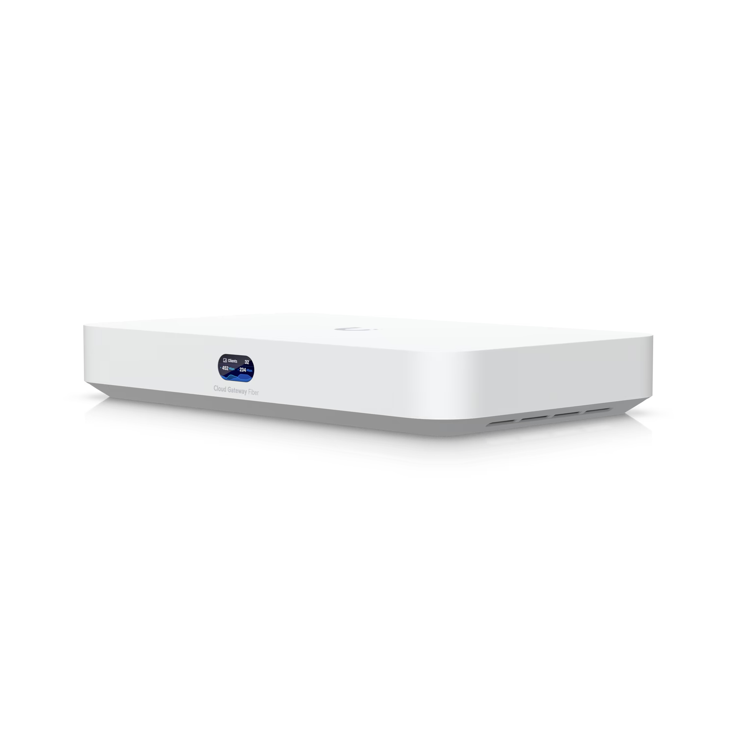 A large main feature product image of Ubiquiti UniFi Cloud Gateway Fiber 10GbE Router